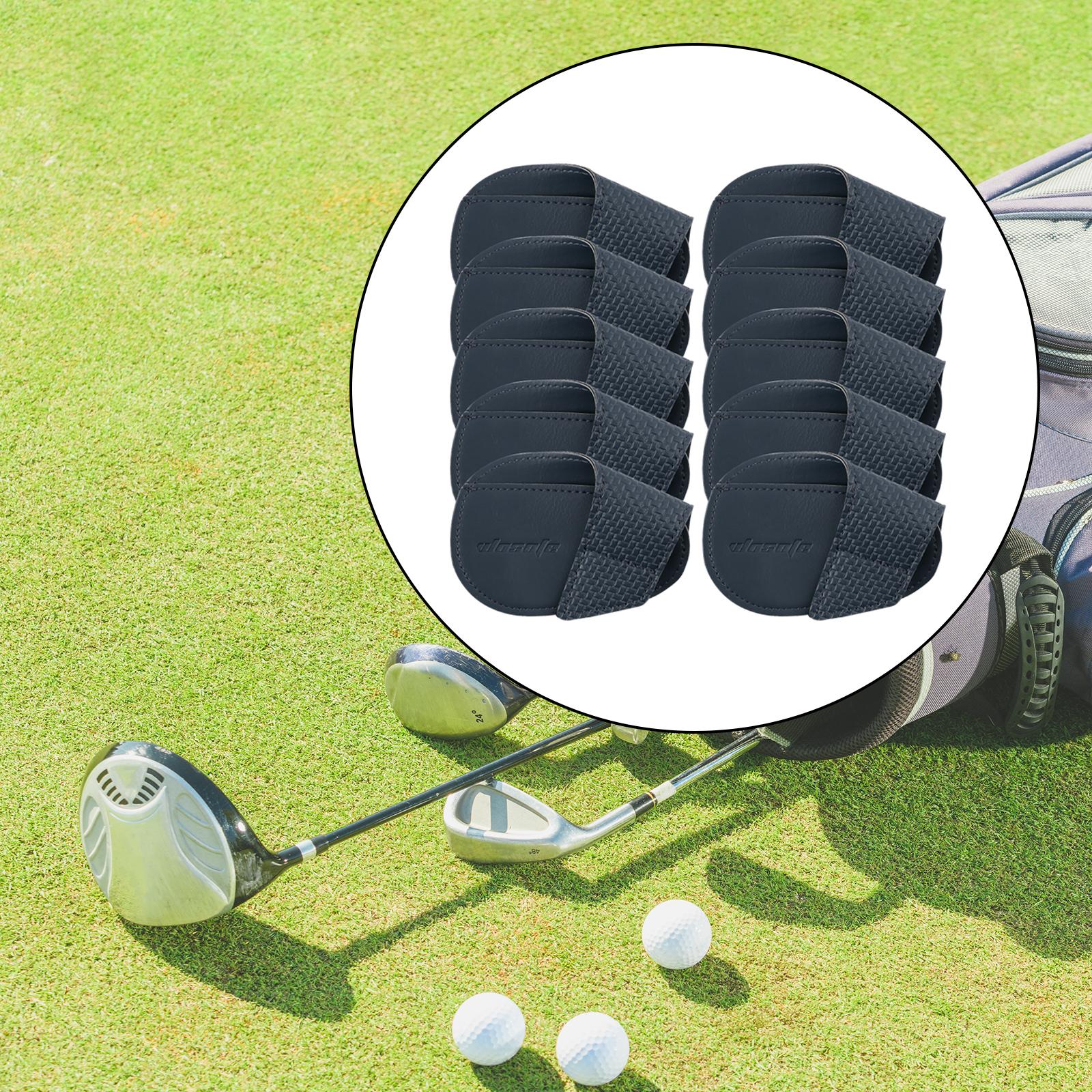 10x Golf Club Headcovers PU Leather Golfer Gift Durable Golf Iron Covers Set L Dark Blue