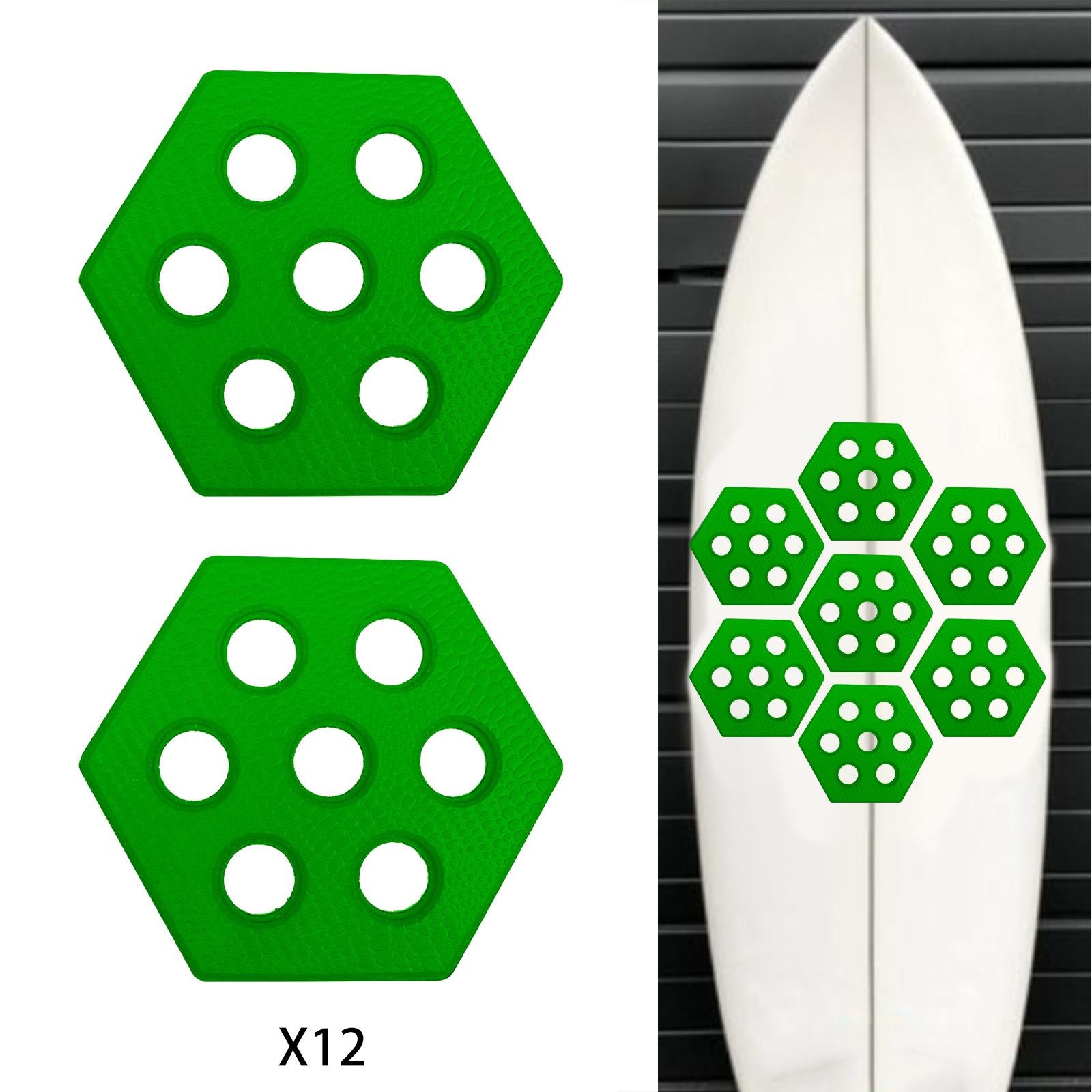 12Pcs Hexagon Surfboard Pads Deck Pads for Skimboarding Kiteboards Longboard Green