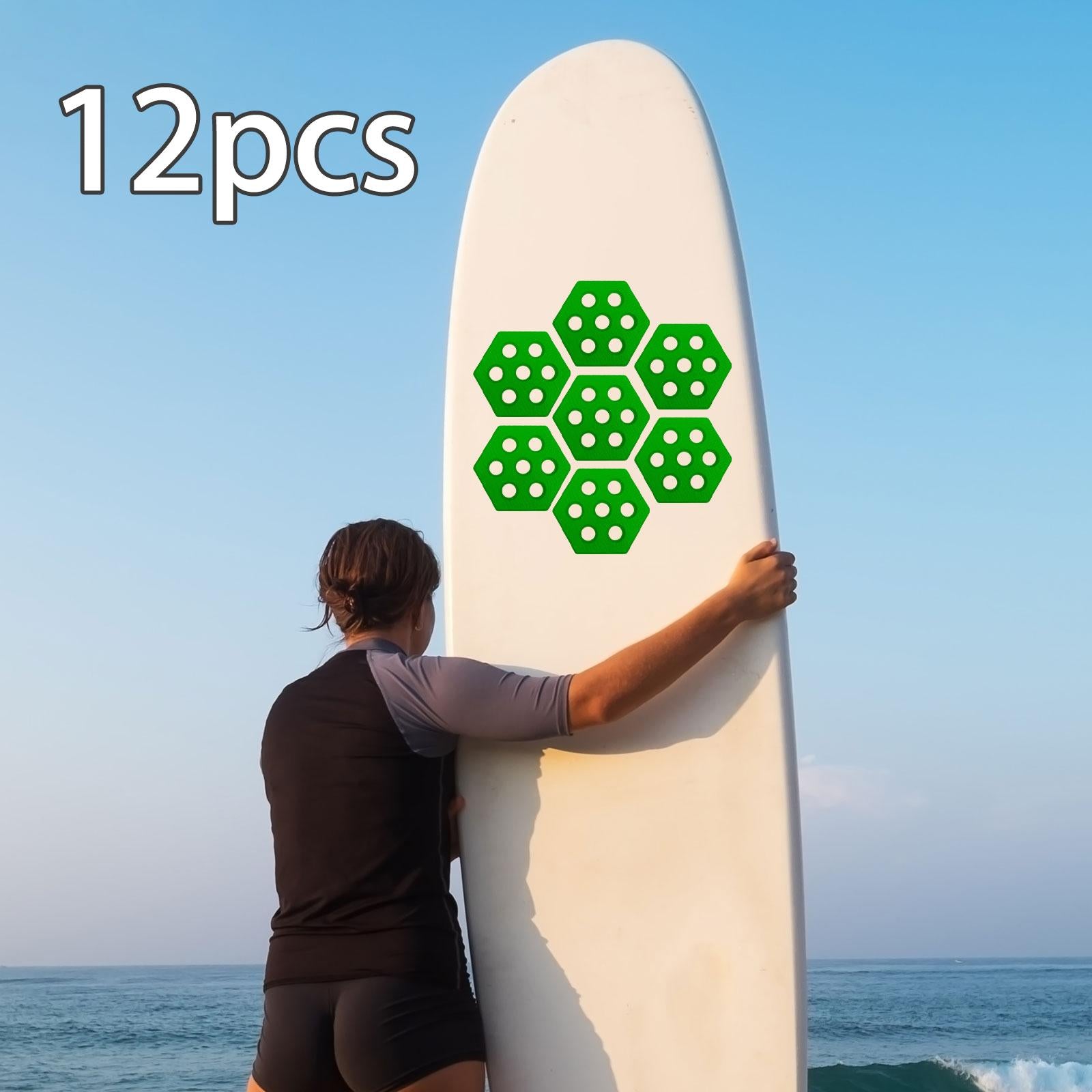 12Pcs Hexagon Surfboard Pads Deck Pads for Skimboarding Kiteboards Longboard Green