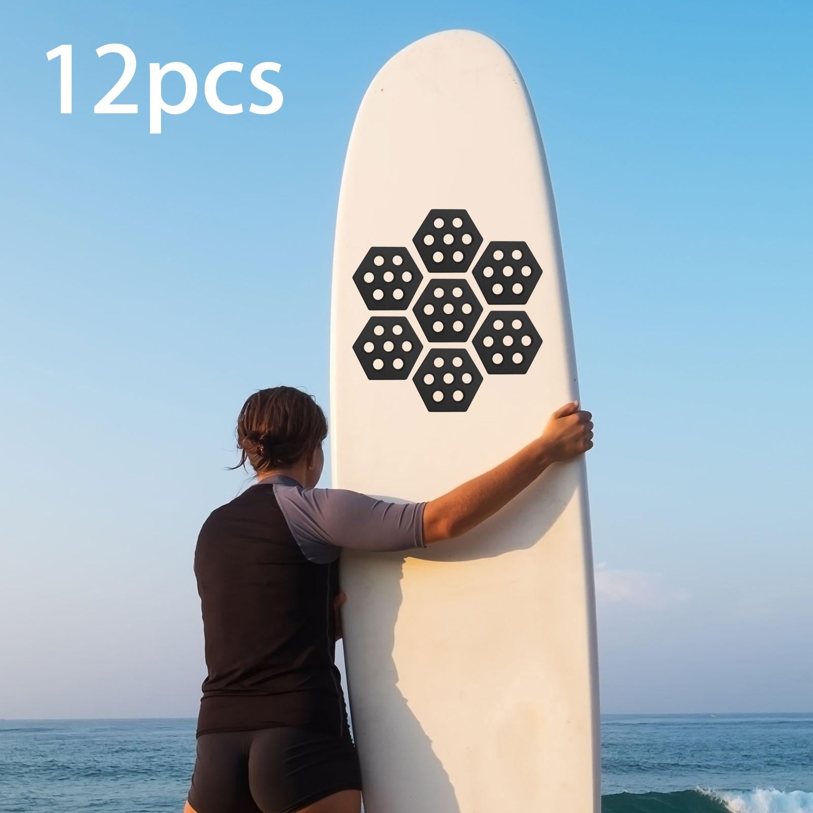 12Pcs Hexagon Surfboard Pads Deck Pads for Skimboarding Kiteboards Longboard Gray