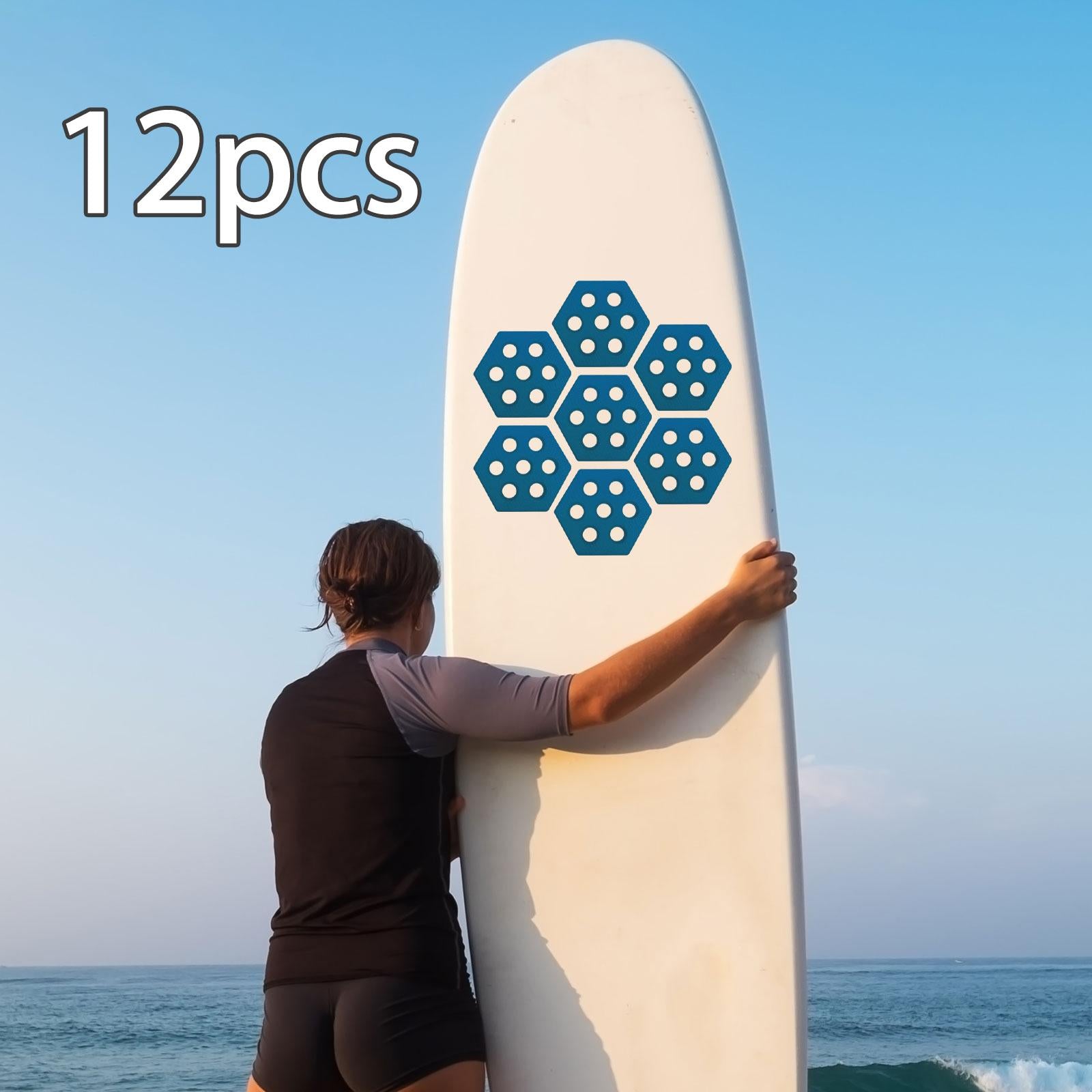 12Pcs Hexagon Surfboard Pads Deck Pads for Skimboarding Kiteboards Longboard Blue