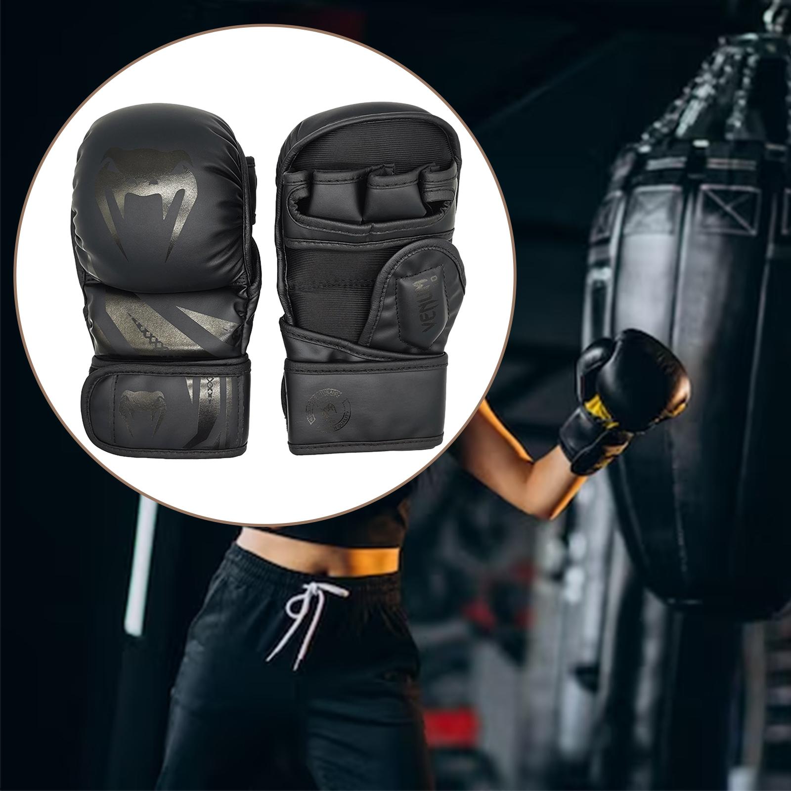 Boxing Gloves Half Finger Kickboxing Gloves for Grappling Sparring Men Women M Black