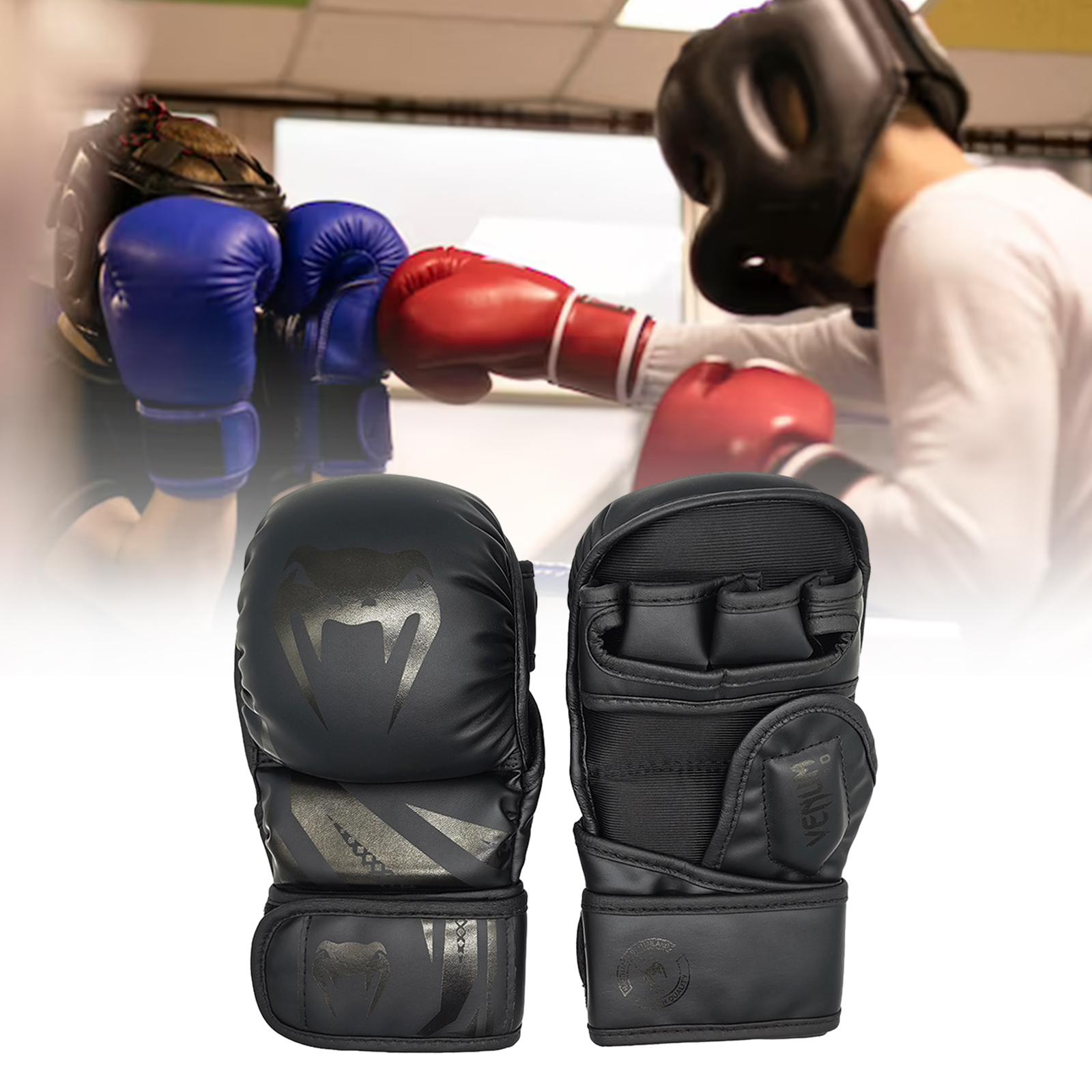 Boxing Gloves Half Finger Kickboxing Gloves for Grappling Sparring Men Women M Black