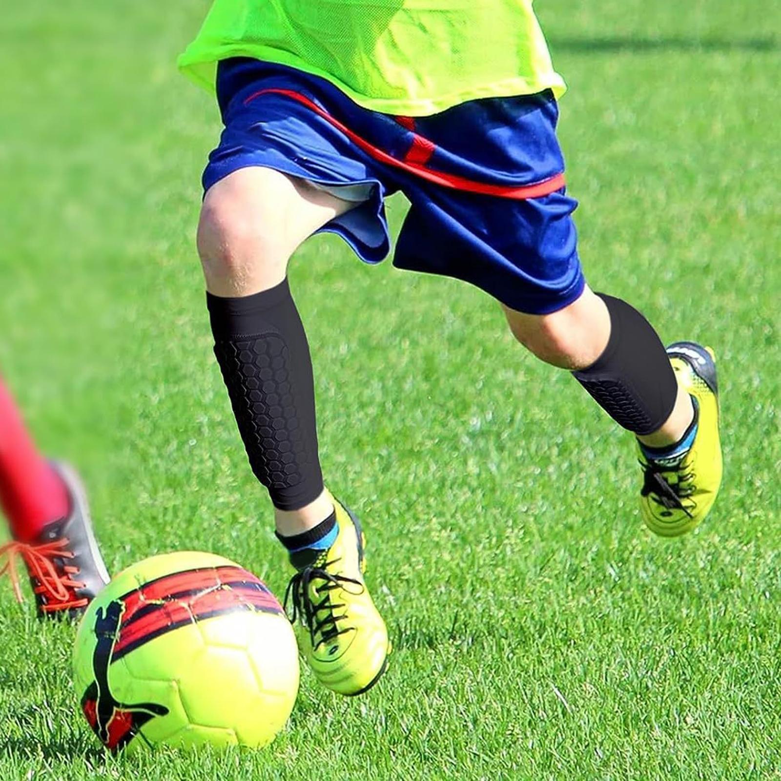 2xSoccer Shin Guards Football Leg Sleeves for Teens Adult Softball Volleyball black L