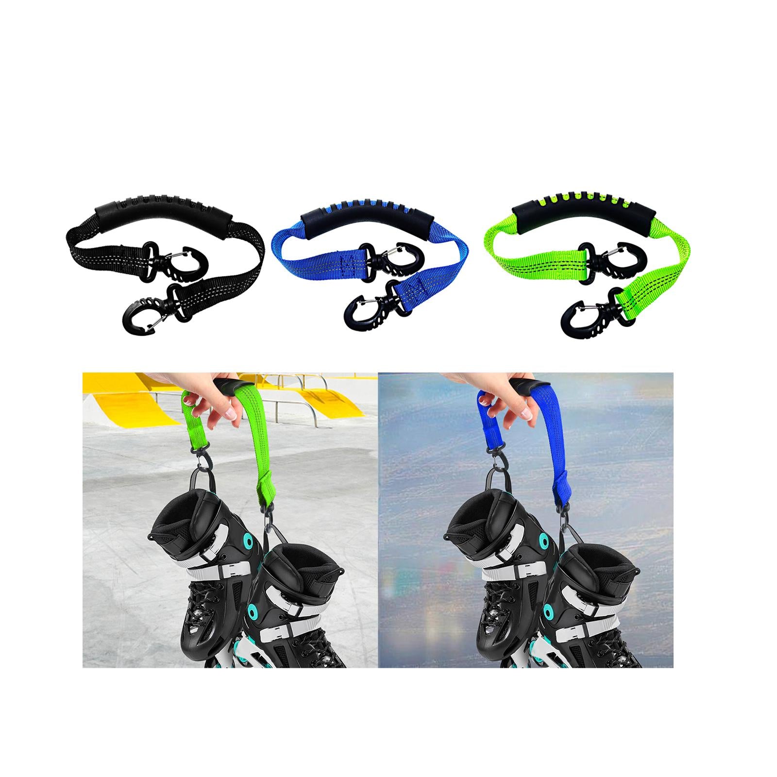 2xRoller Skate Strap Carrying Ski Boots Carrier Strap for Outdoor Skating Kids black