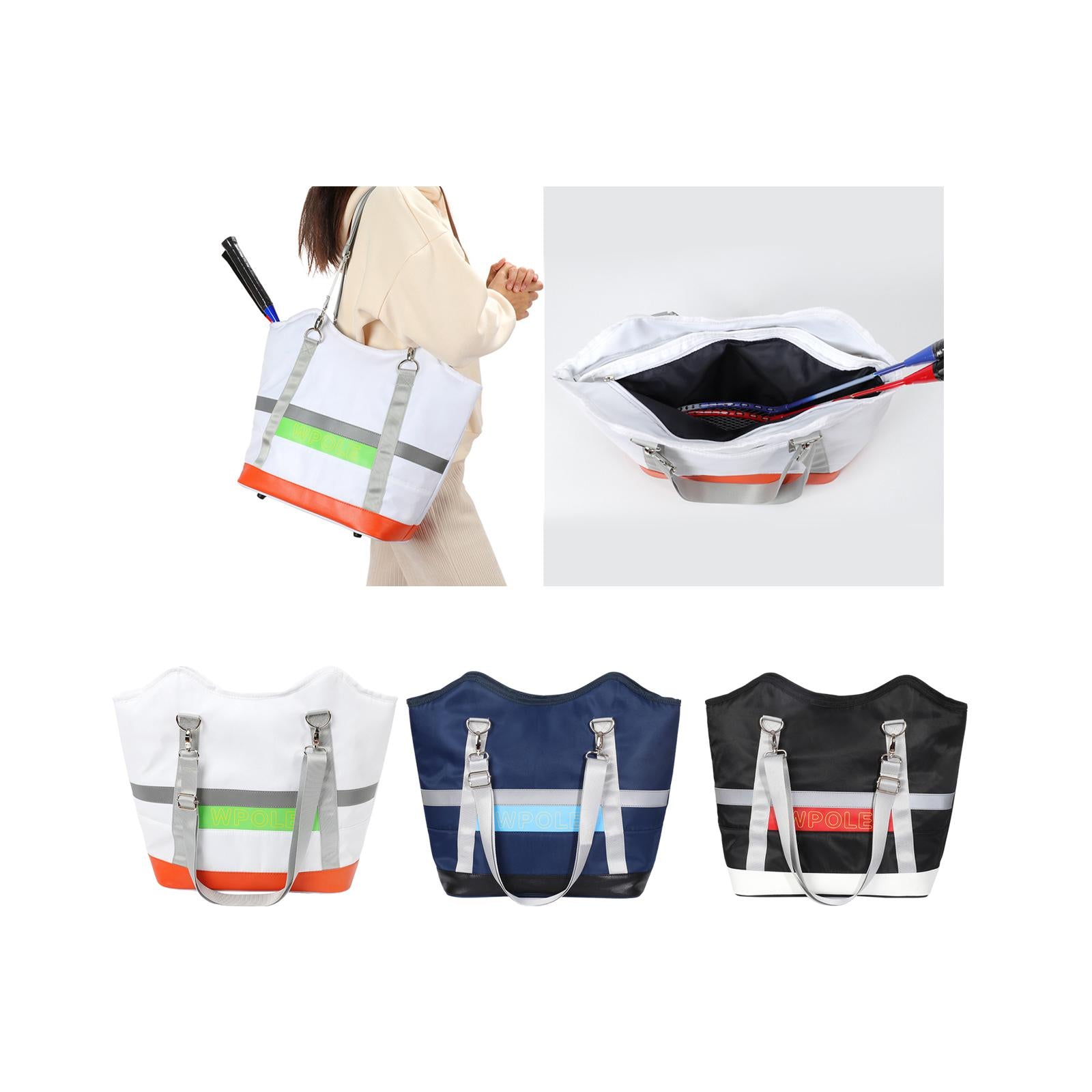 Tennis Tote Bag with Detachable Shoulder Strap Stylish Badminton Racquet Bag White