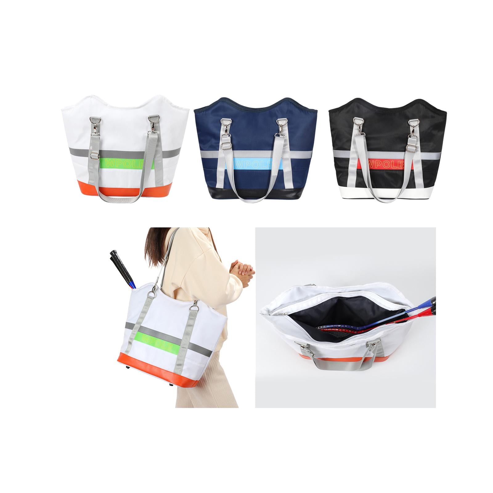 Tennis Tote Bag with Detachable Shoulder Strap Stylish Badminton Racquet Bag White