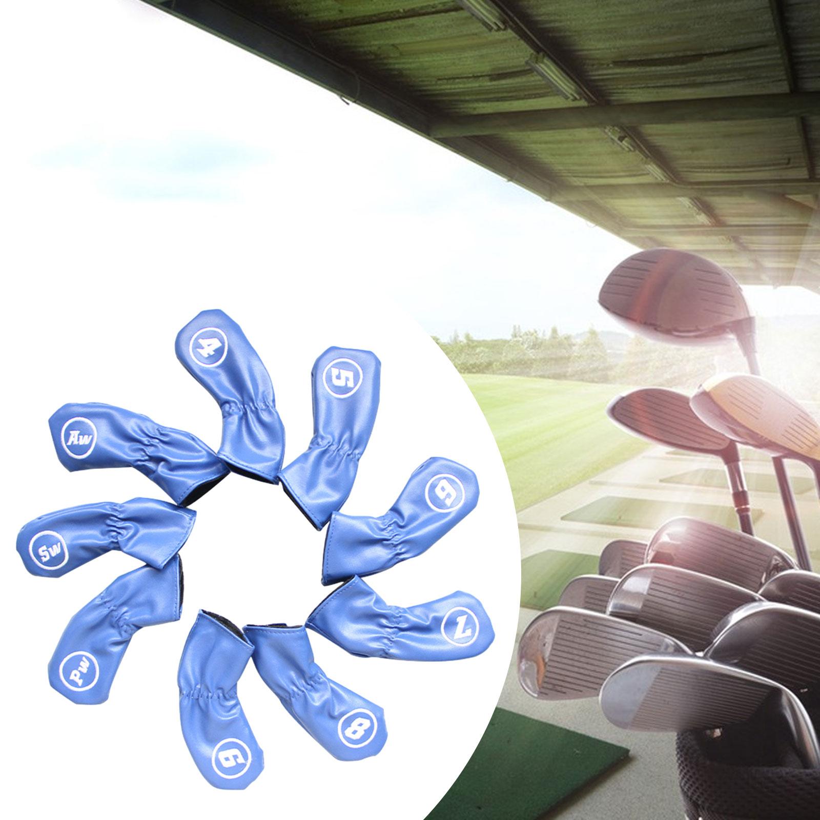 9 Pieces Golf Iron Covers Golfer Golf Wedges Headcovers Golf Club Head Cover blue