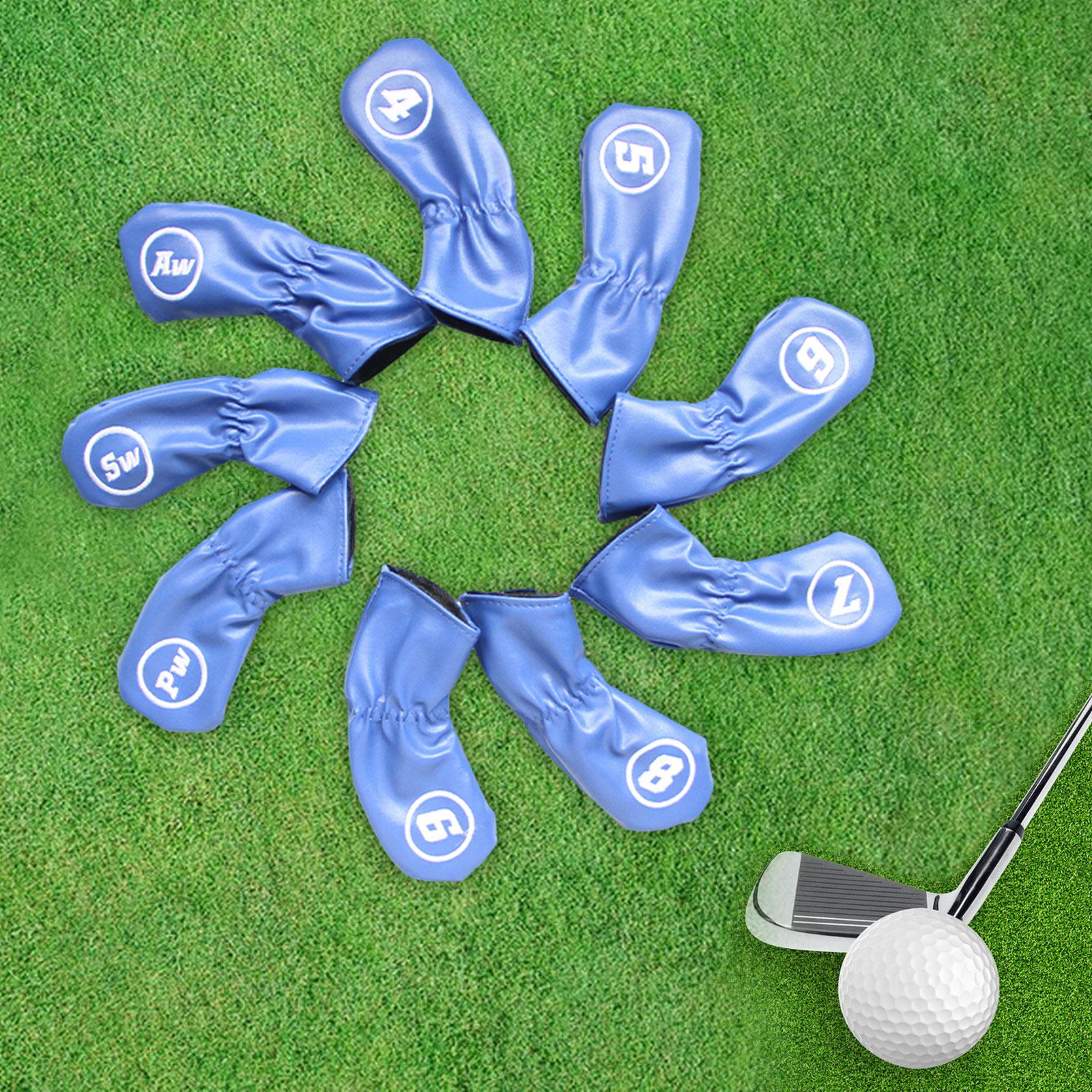 9 Pieces Golf Iron Covers Golfer Golf Wedges Headcovers Golf Club Head Cover blue