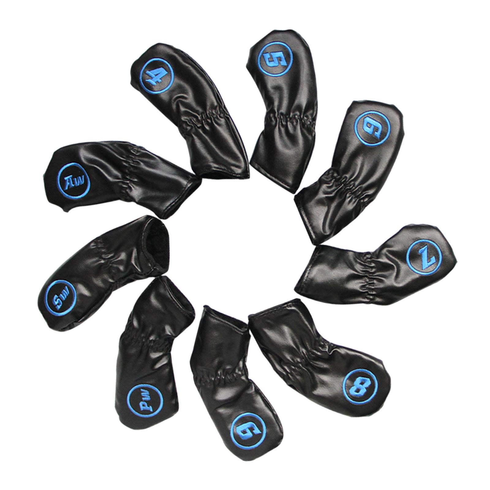 9 Pieces Golf Iron Covers Golfer Golf Wedges Headcovers Golf Club Head Cover black