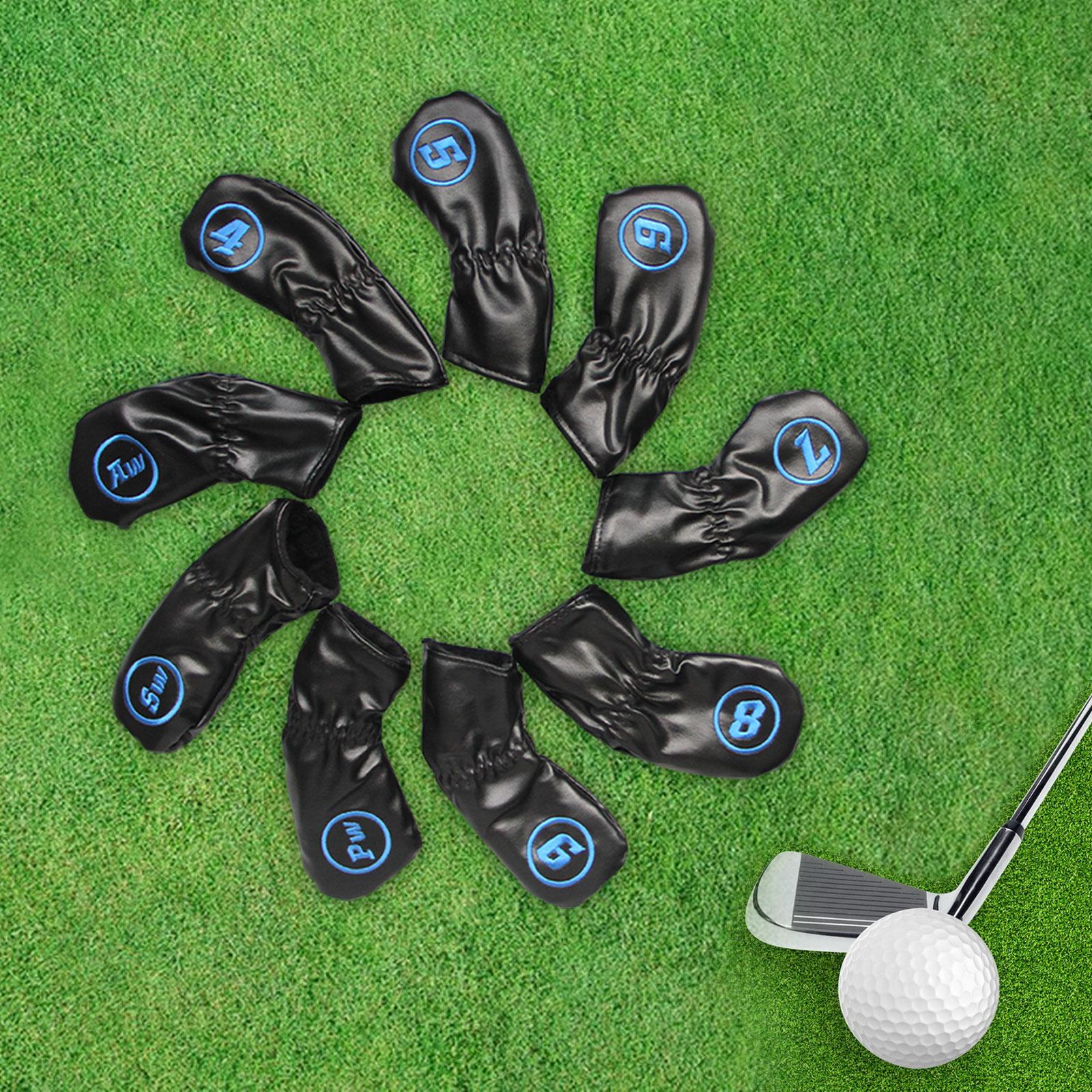 9 Pieces Golf Iron Covers Golfer Golf Wedges Headcovers Golf Club Head Cover black
