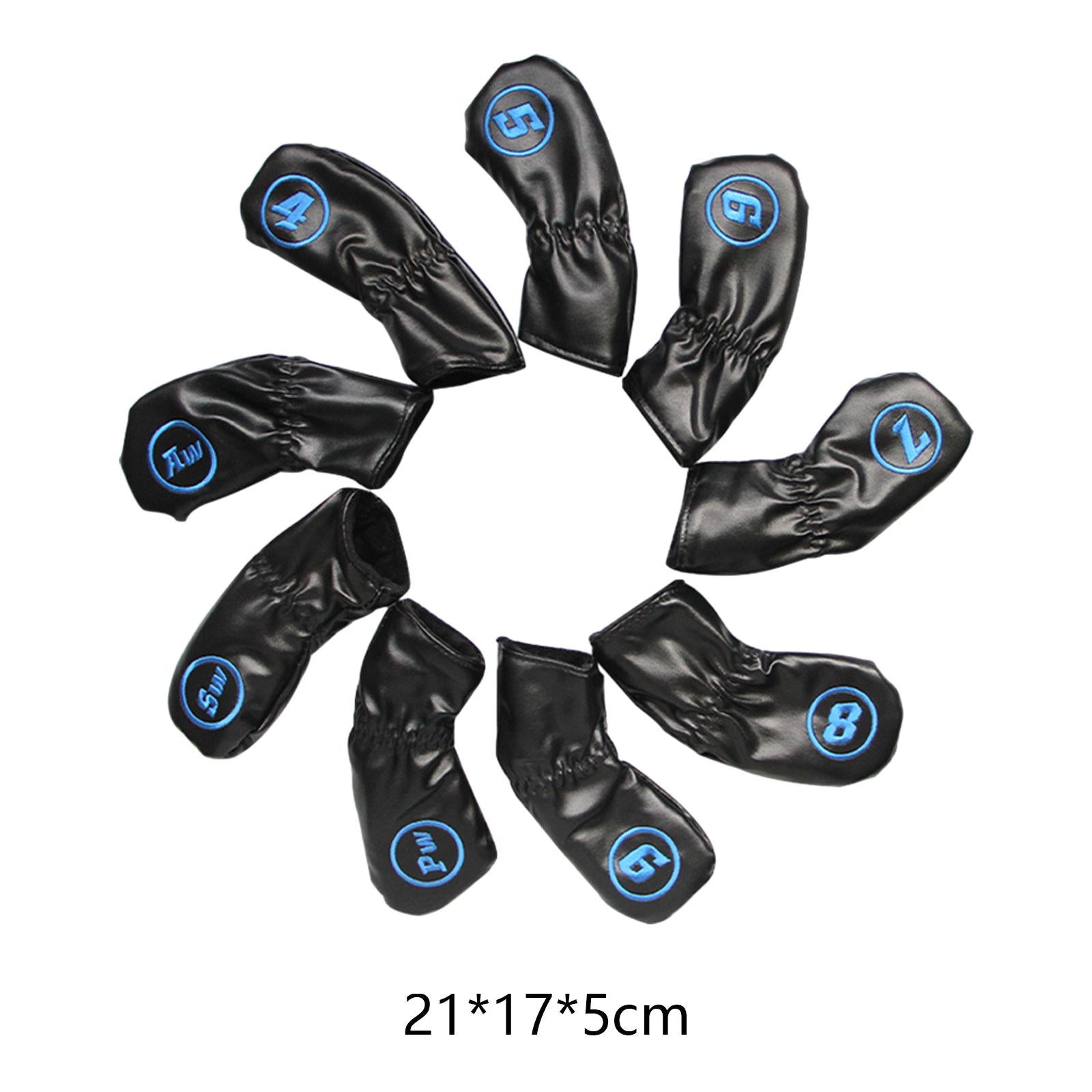 9 Pieces Golf Iron Covers Golfer Golf Wedges Headcovers Golf Club Head Cover black