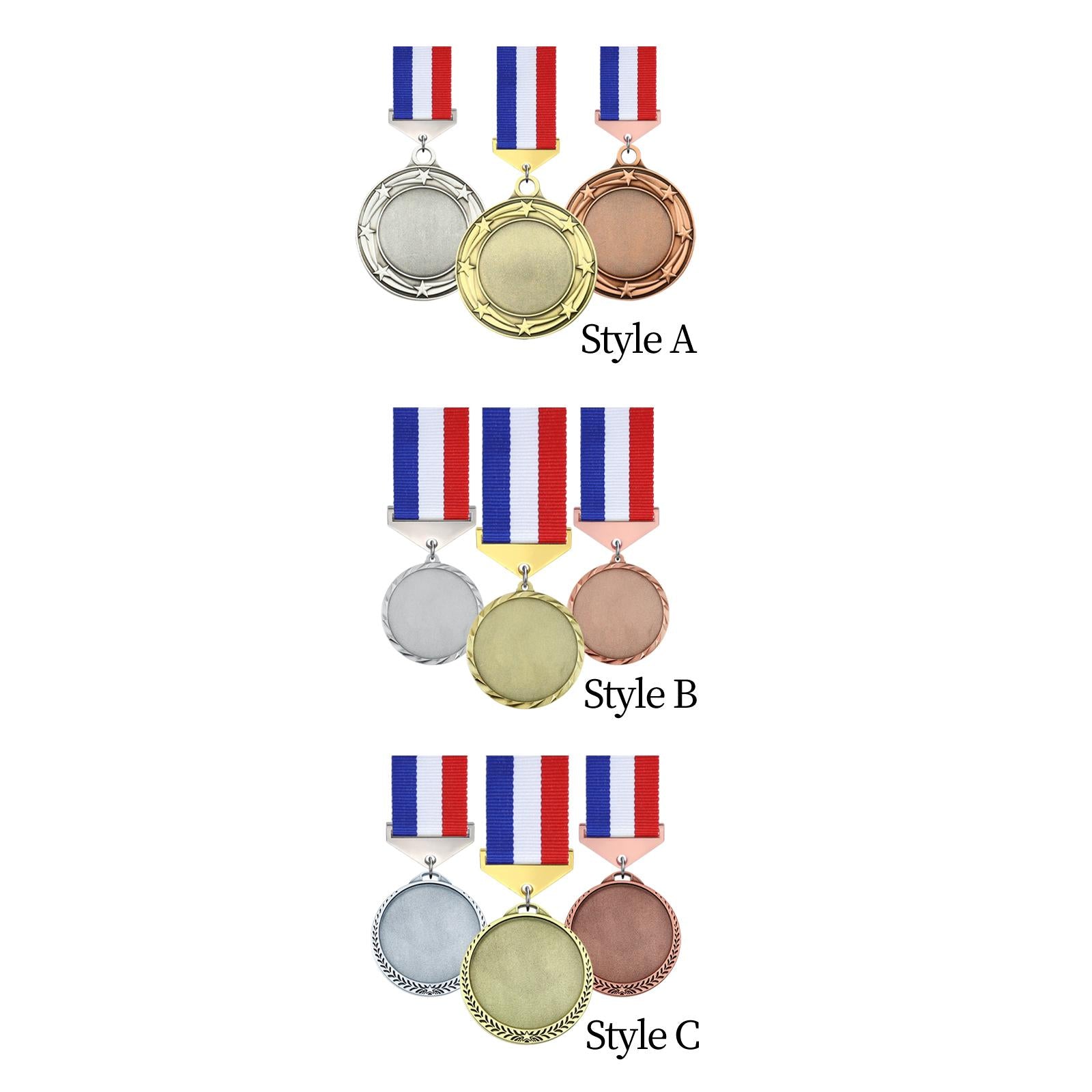 3x Metal Medals Zinc Alloy Blank Medals with Ribbons for Competition Style A