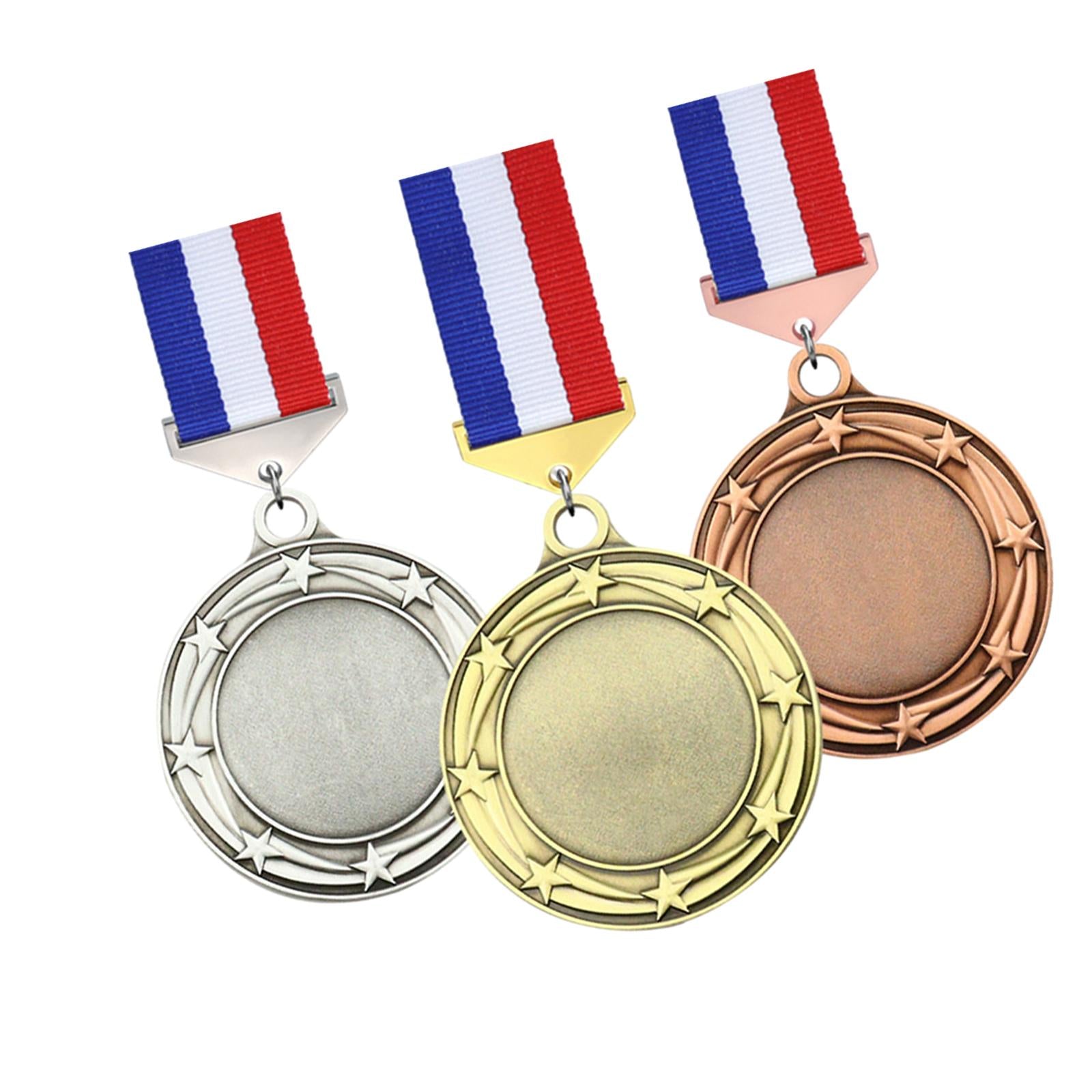 3x Metal Medals Zinc Alloy Blank Medals with Ribbons for Competition Style A