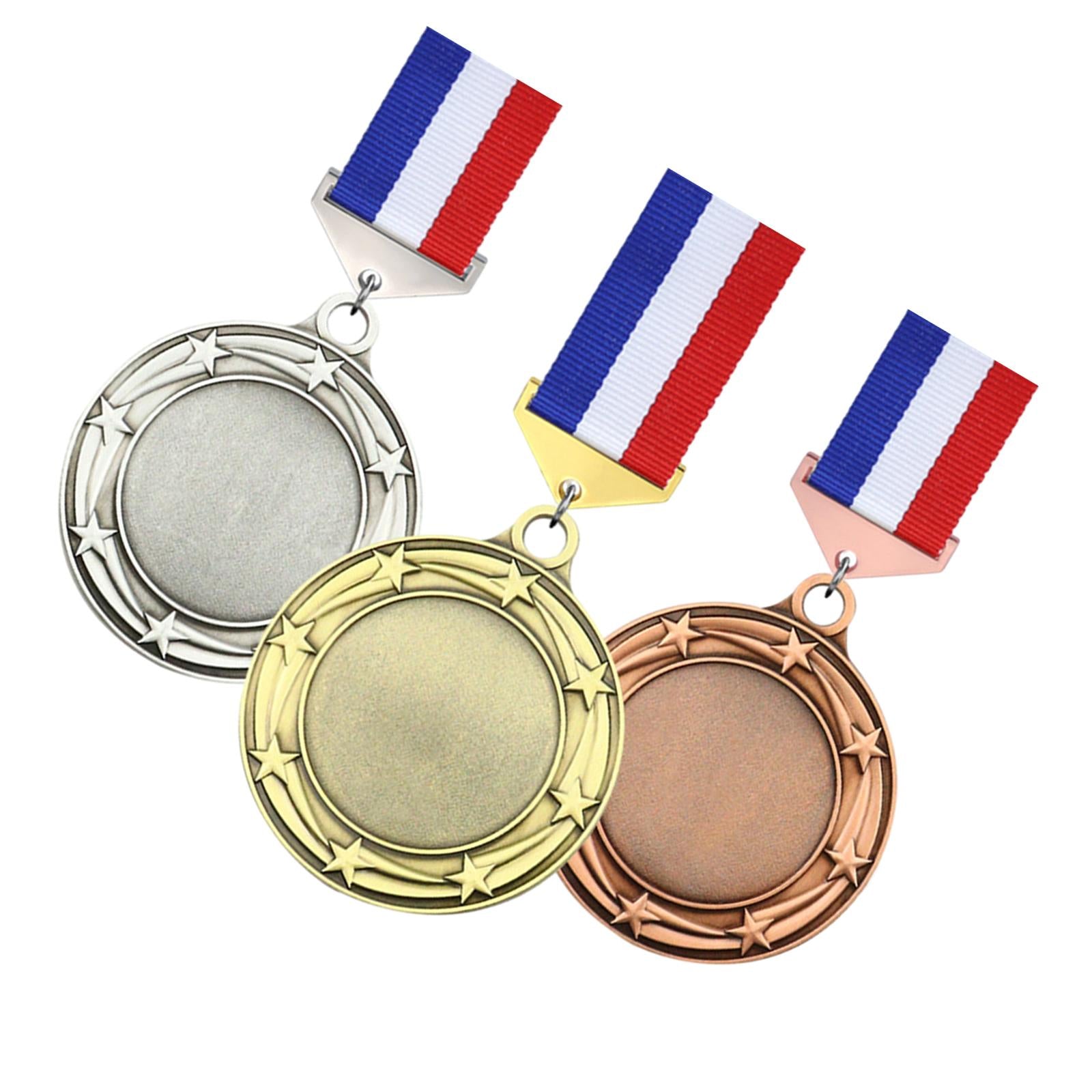 3x Metal Medals Zinc Alloy Blank Medals with Ribbons for Competition Style A