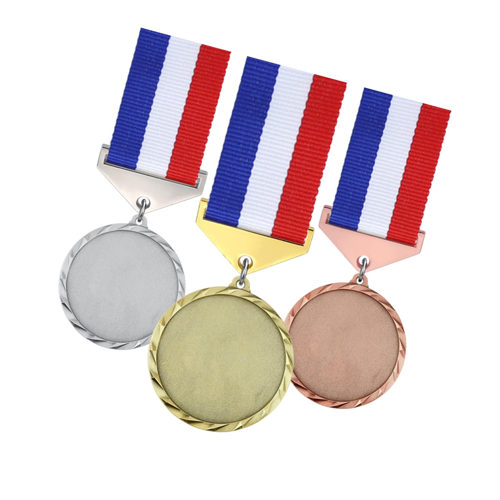 3x Metal Medals Zinc Alloy Blank Medals with Ribbons for Competition Style B