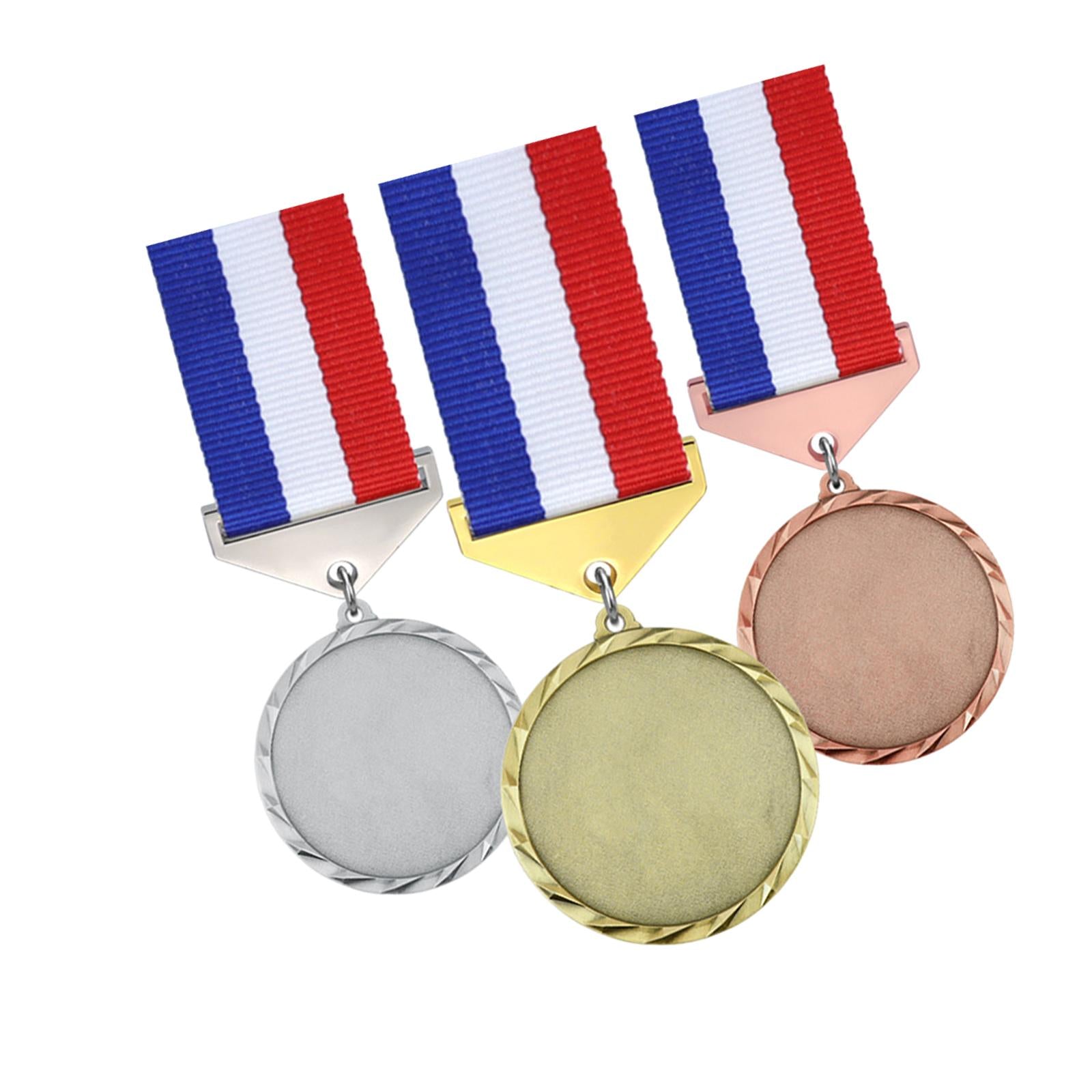 3x Metal Medals Zinc Alloy Blank Medals with Ribbons for Competition Style B