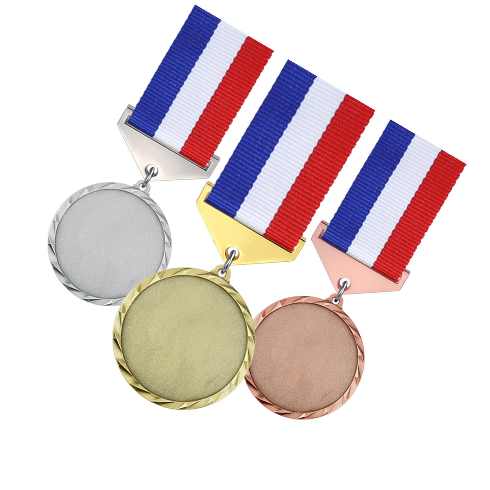 3x Metal Medals Zinc Alloy Blank Medals with Ribbons for Competition Style B