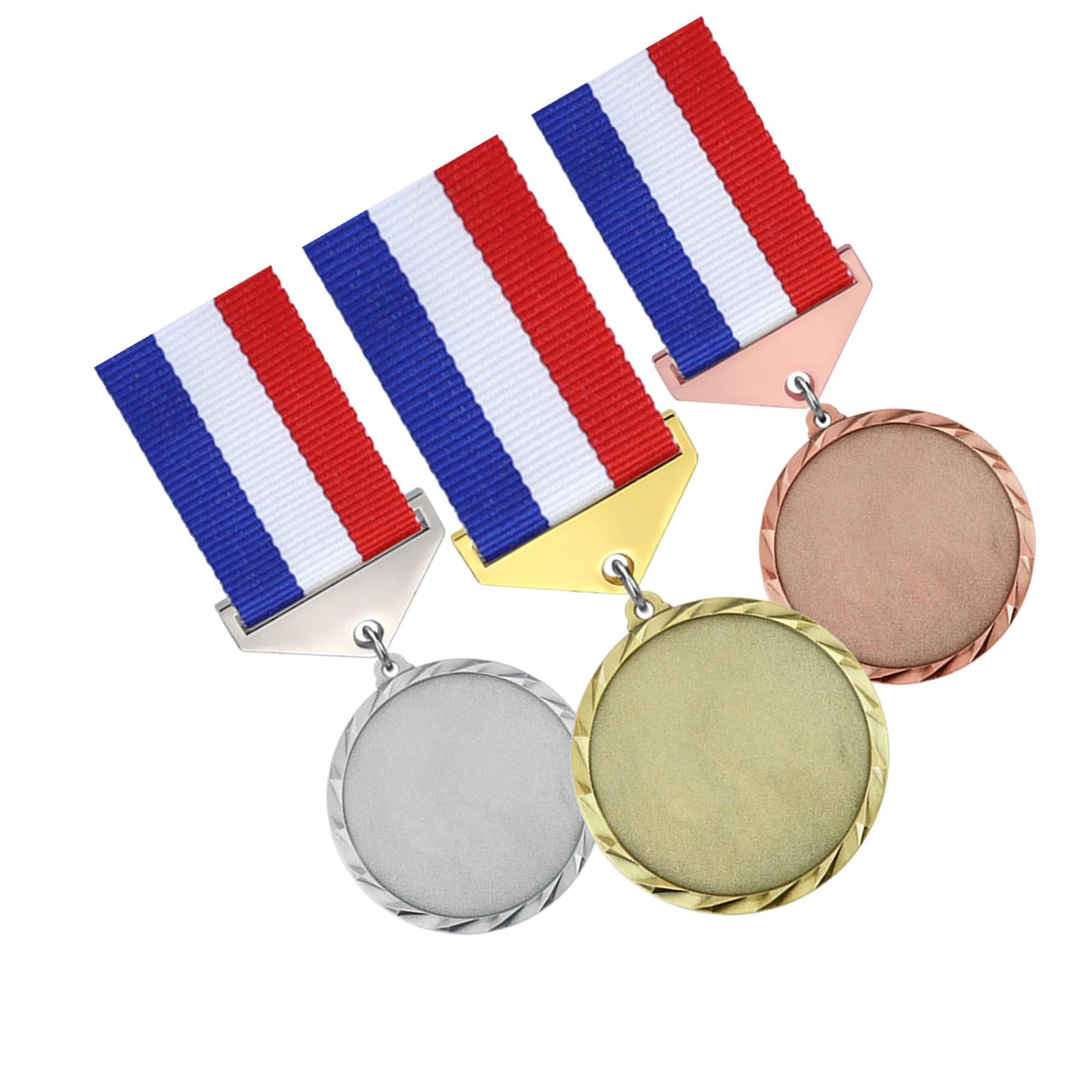 3x Metal Medals Zinc Alloy Blank Medals with Ribbons for Competition Style B