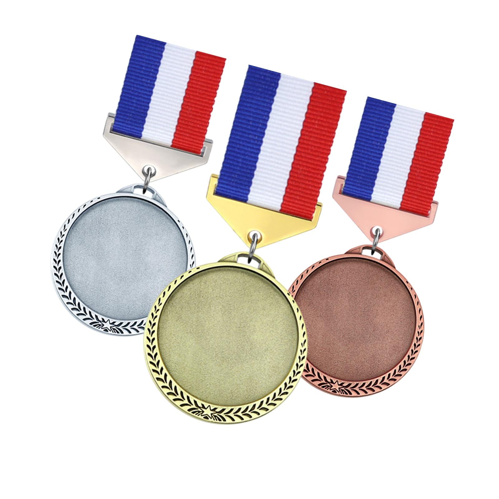 3x Metal Medals Zinc Alloy Blank Medals with Ribbons for Competition Style C