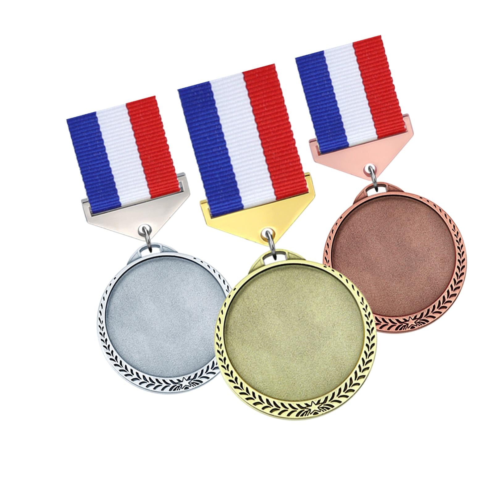 3x Metal Medals Zinc Alloy Blank Medals with Ribbons for Competition Style C