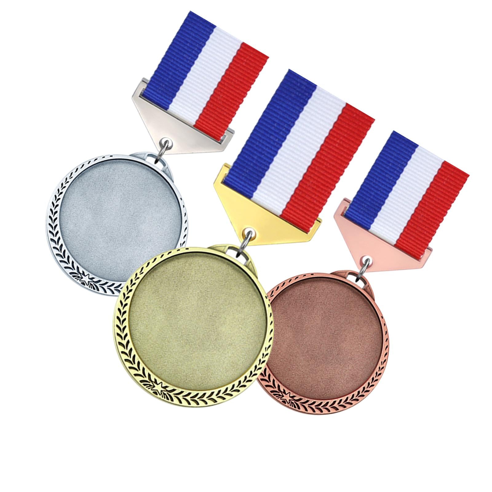 3x Metal Medals Zinc Alloy Blank Medals with Ribbons for Competition Style C