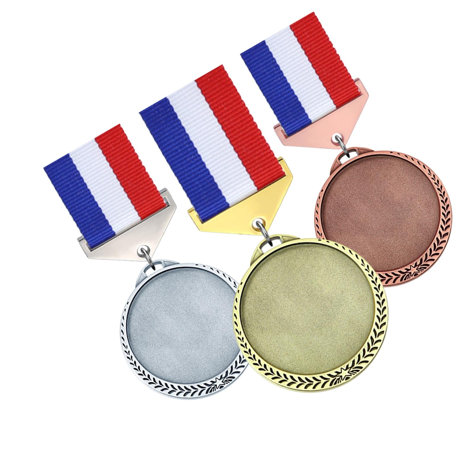 3x Metal Medals Zinc Alloy Blank Medals with Ribbons for Competition Style C