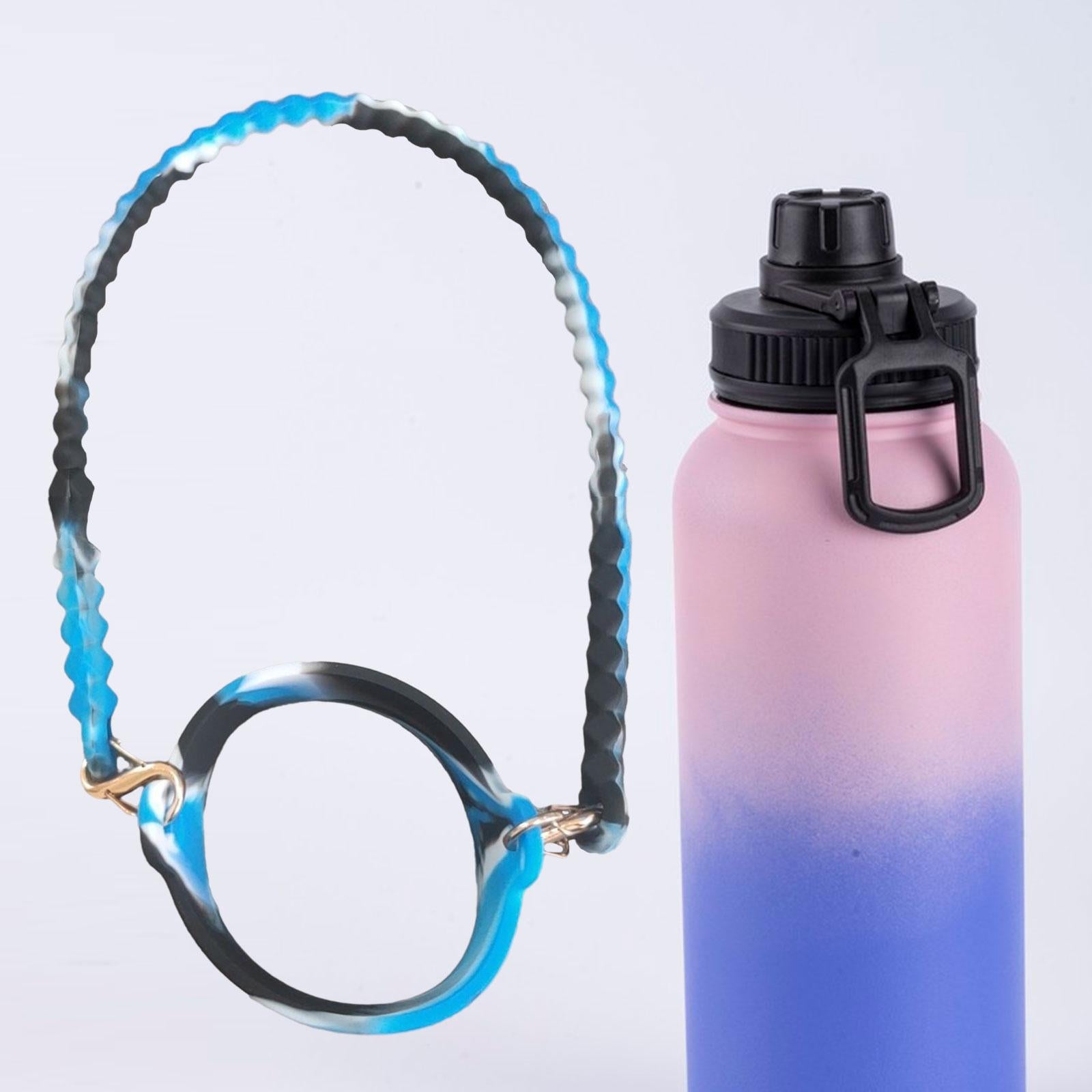Water Bottle Handle Strap Soft Durable Silicone Water Bottle Carrying Handle Blue Black