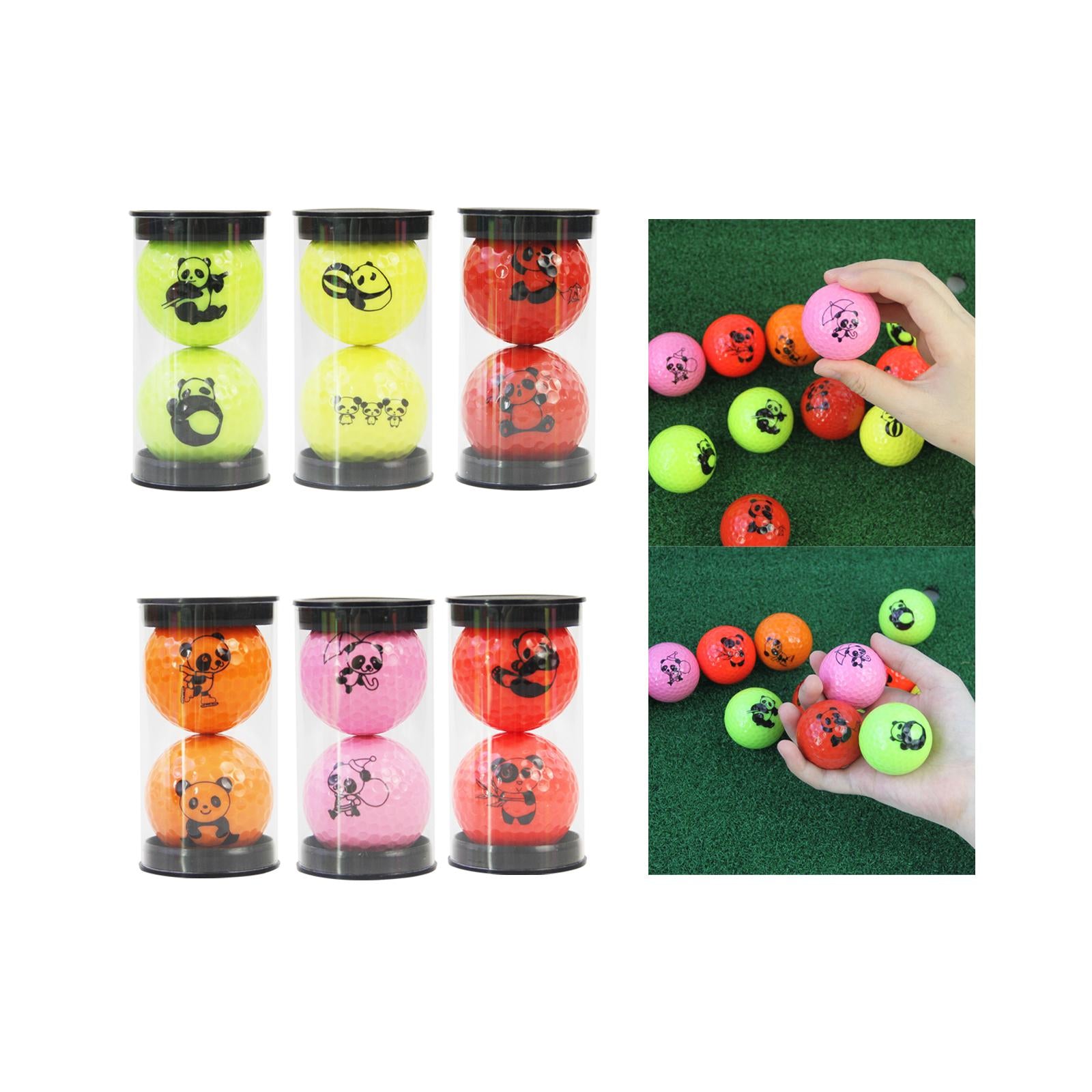 2Pcs Golf Balls Convenient Cartoon Panda Ball for Garden Indoor Outdoor Home fluorescent yellow