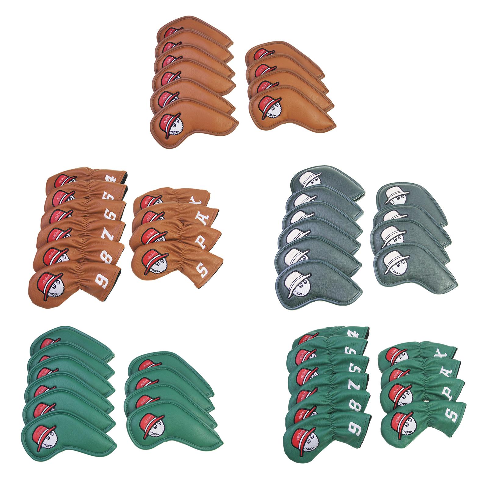 10 Pieces Golf Iron Covers Set Protection Sleeves Golf Club Headcover brown flat