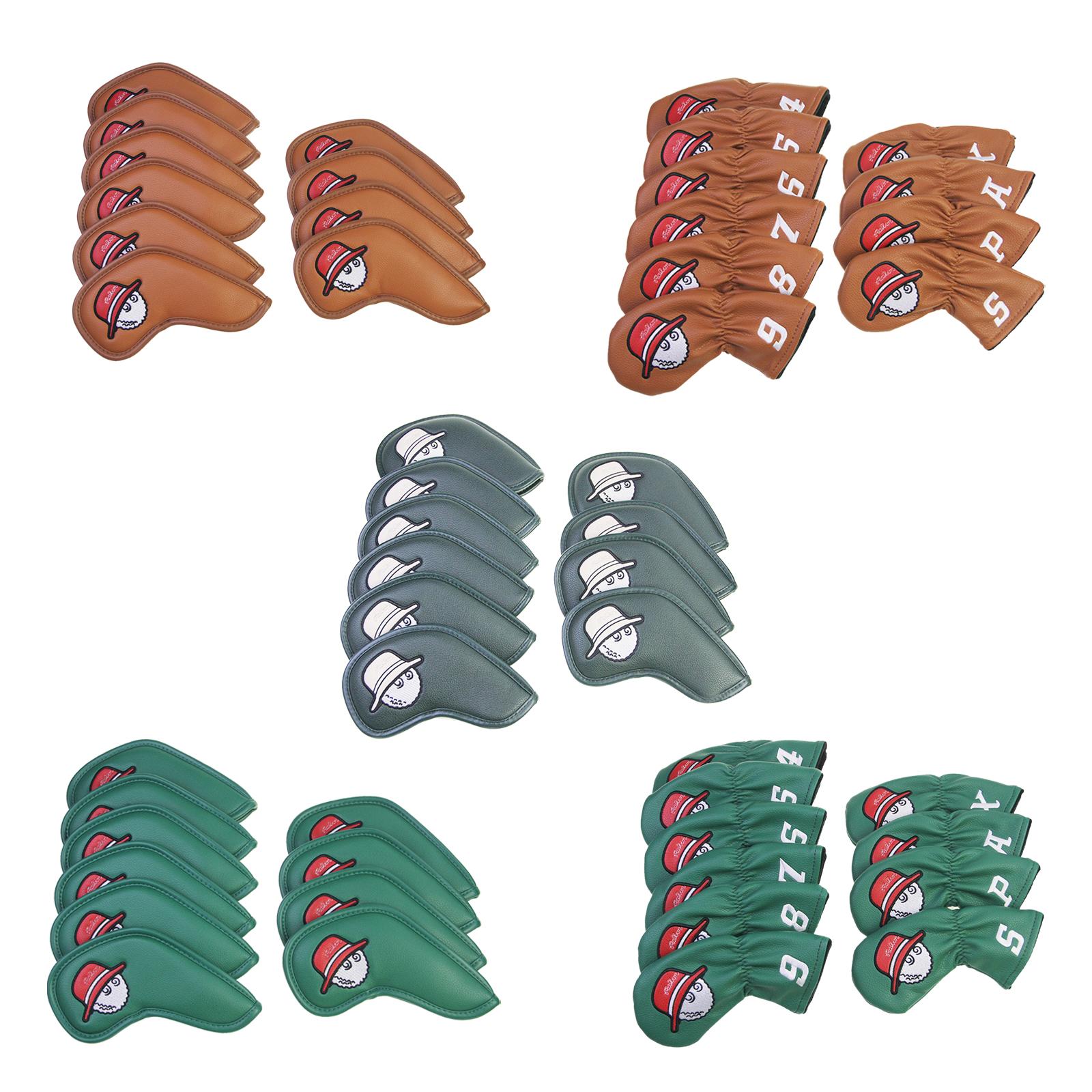 10 Pieces Golf Iron Covers Set Protection Sleeves Golf Club Headcover brown flat