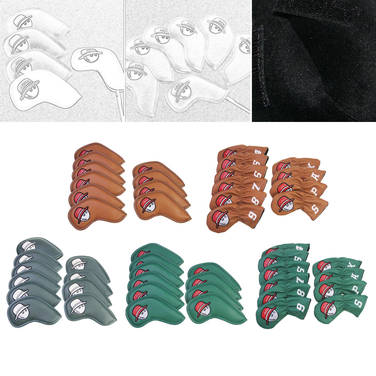 10 Pieces Golf Iron Covers Set Protection Sleeves Golf Club Headcover brown flat