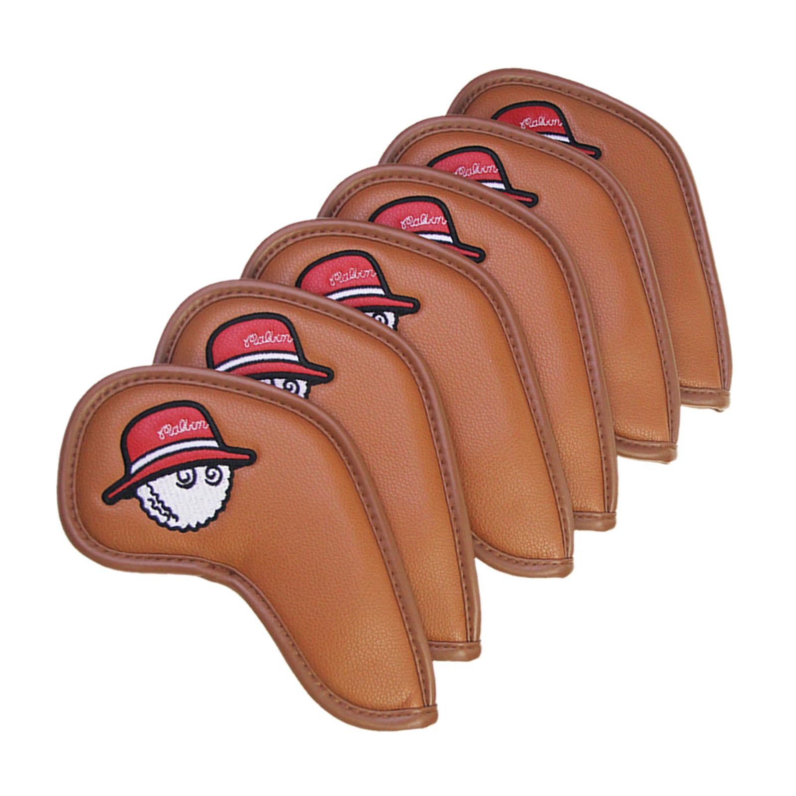 10 Pieces Golf Iron Covers Set Protection Sleeves Golf Club Headcover brown flat