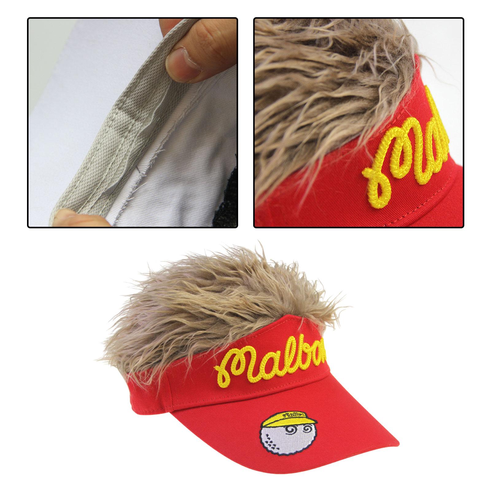 Golf Cap Cap Wig for Men Novelty Spiked Hairs Birthday Gift Sunshade Hat Red with Brown Wig