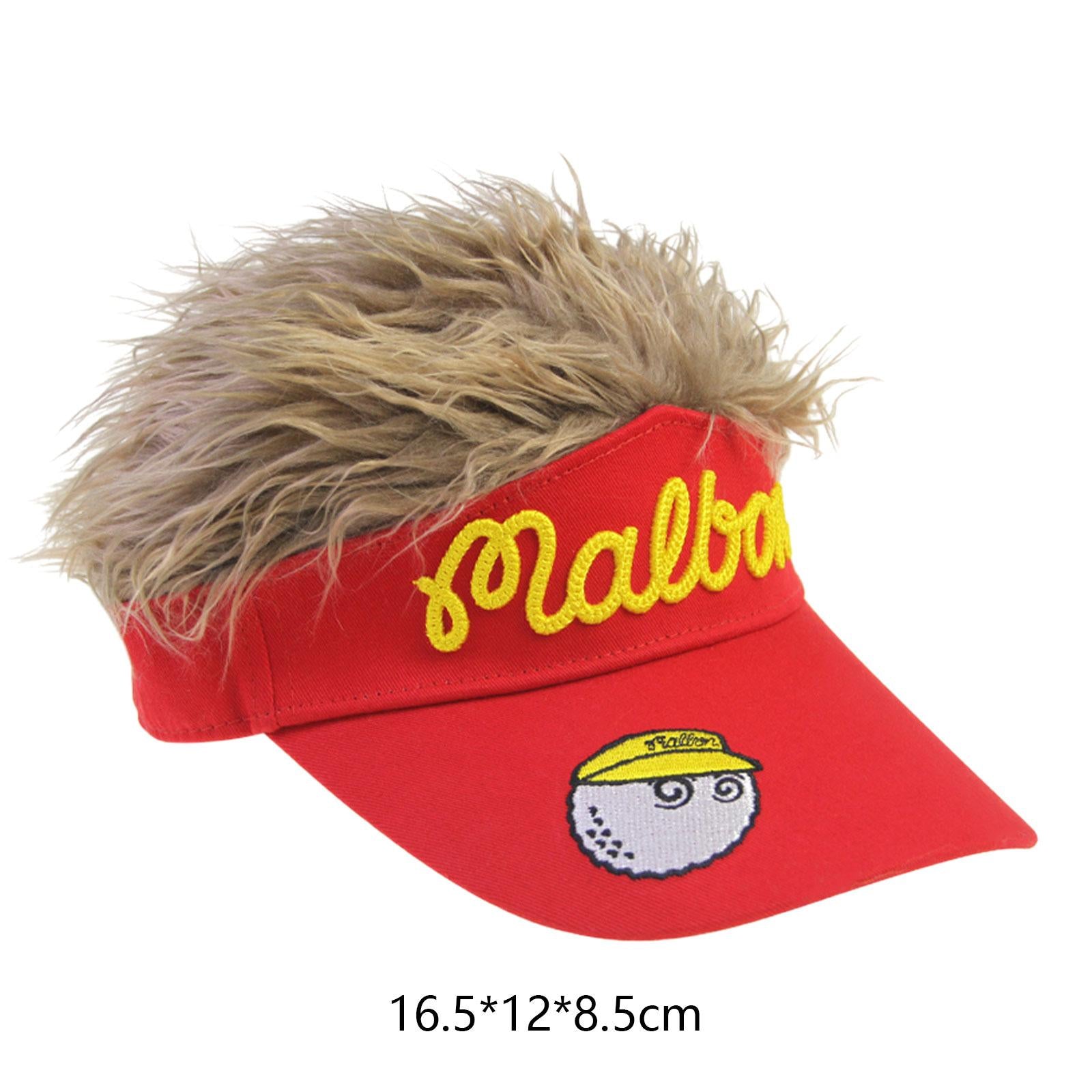 Golf Cap Cap Wig for Men Novelty Spiked Hairs Birthday Gift Sunshade Hat Red with Brown Wig