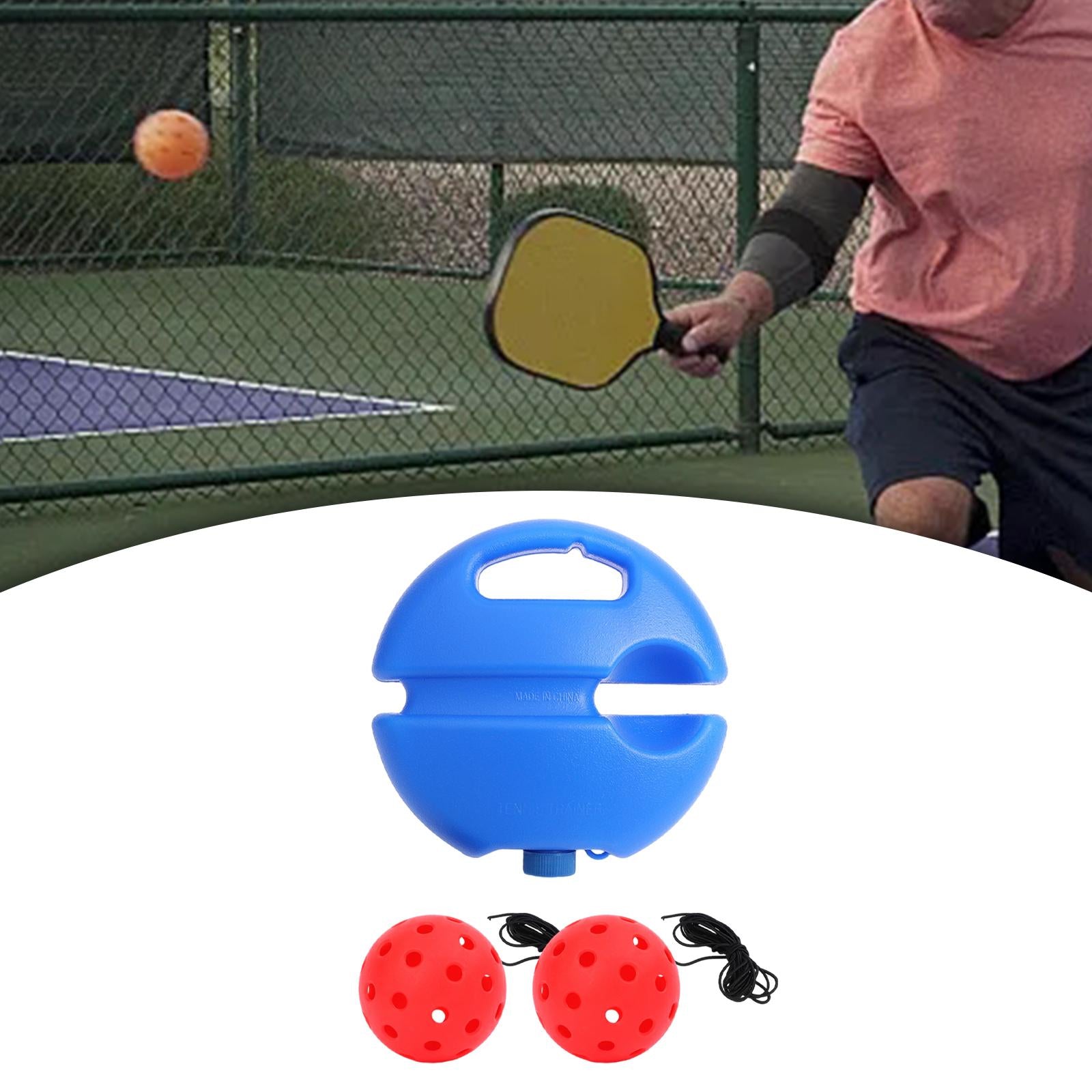 Pickleball Trainer Baseboard with 40 Holes Pickleball Ball Rope for Beginner red