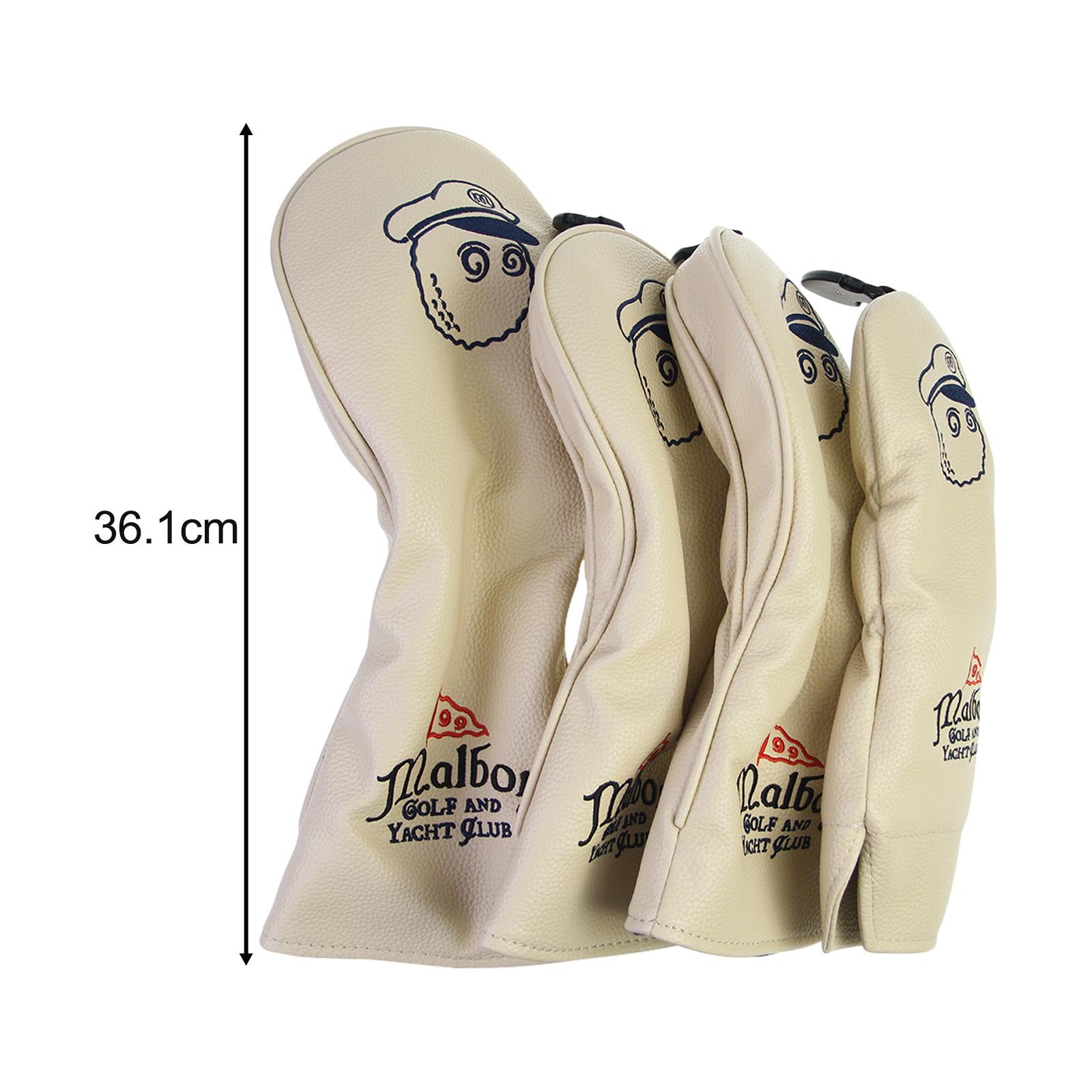 4x Golf Club Head Covers PU Golfer Gift Club Protection Wrap Golf Club Cover Beige