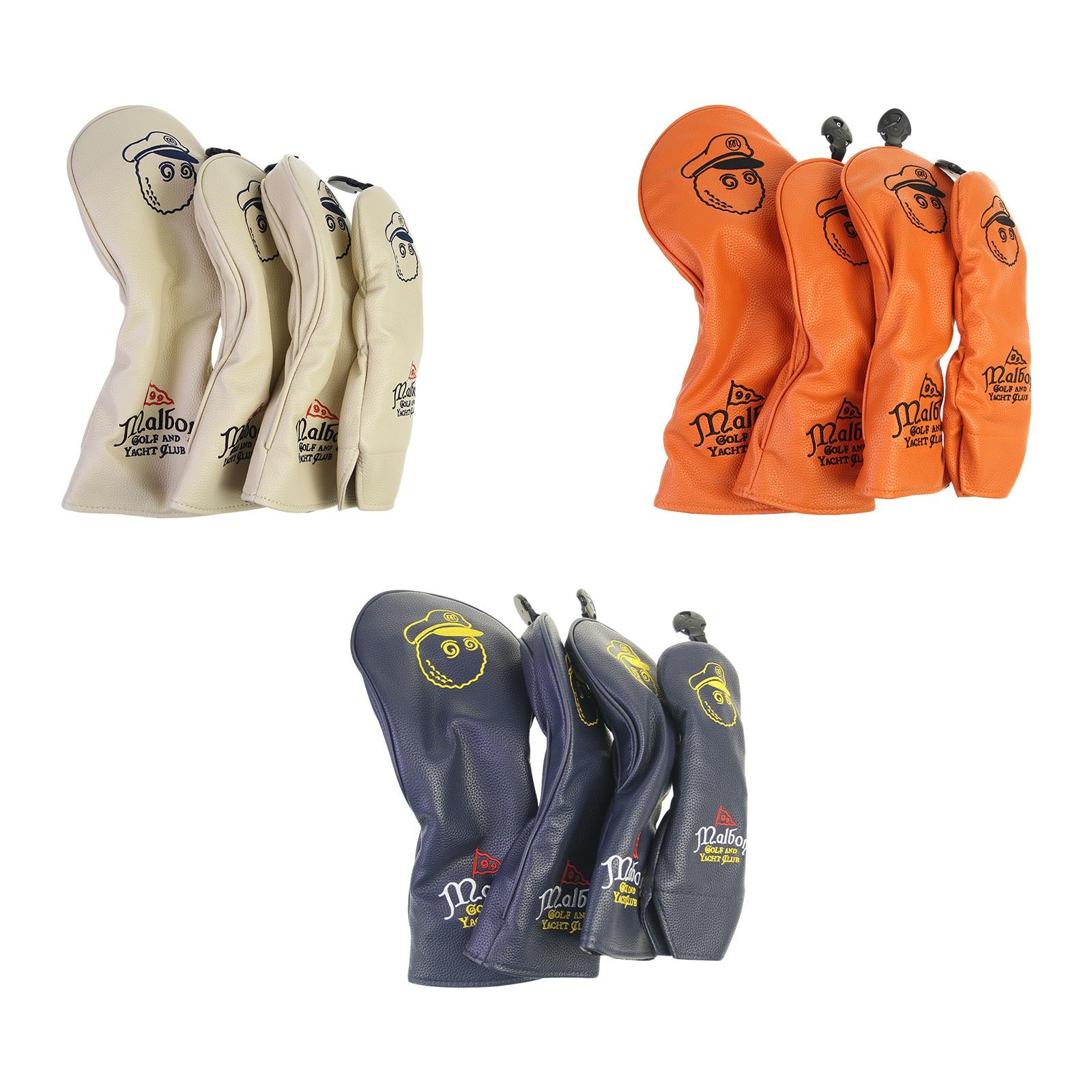 4x Golf Club Head Covers PU Golfer Gift Club Protection Wrap Golf Club Cover Beige