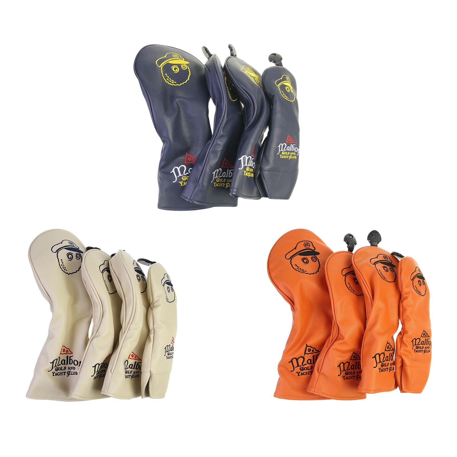 4x Golf Club Head Covers PU Golfer Gift Club Protection Wrap Golf Club Cover Beige