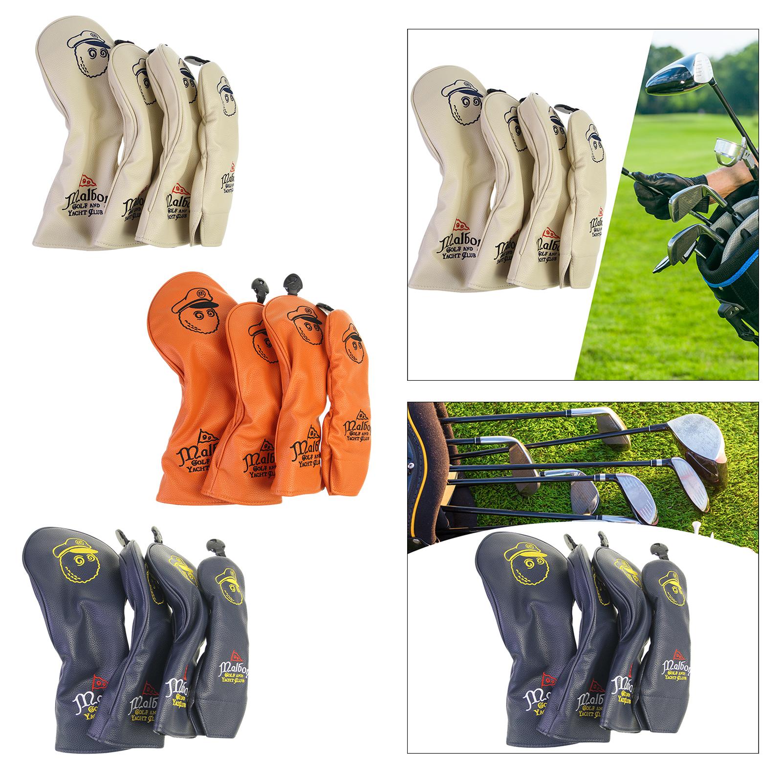 4x Golf Club Head Covers PU Golfer Gift Club Protection Wrap Golf Club Cover Beige