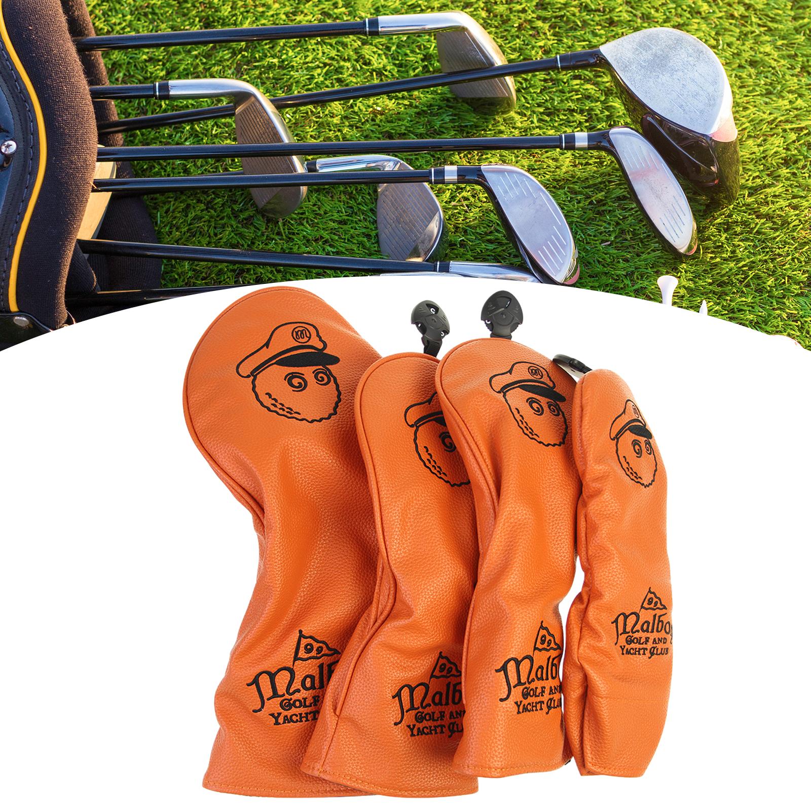 4x Golf Club Head Covers PU Golfer Gift Club Protection Wrap Golf Club Cover Orange