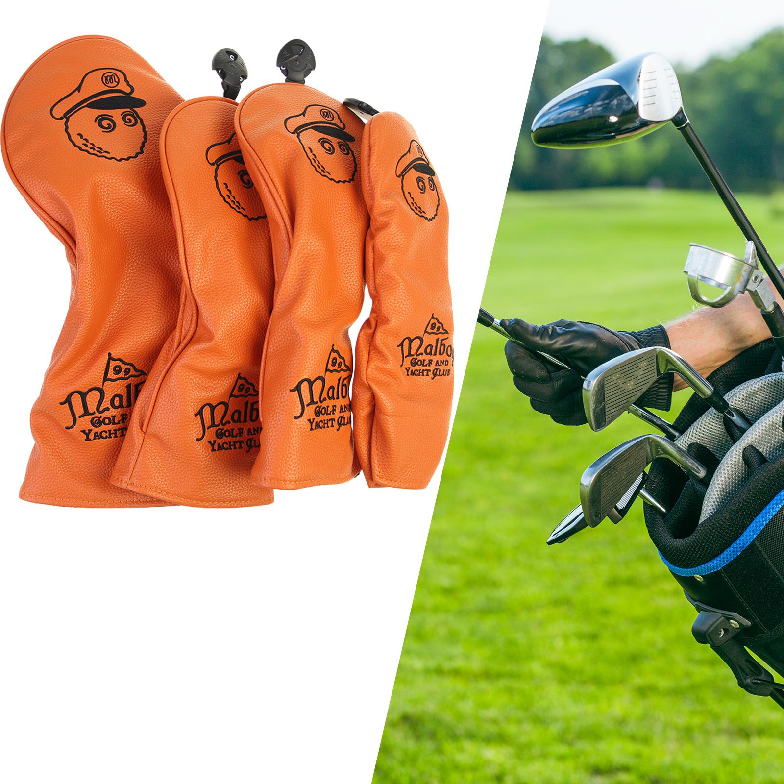4x Golf Club Head Covers PU Golfer Gift Club Protection Wrap Golf Club Cover Orange