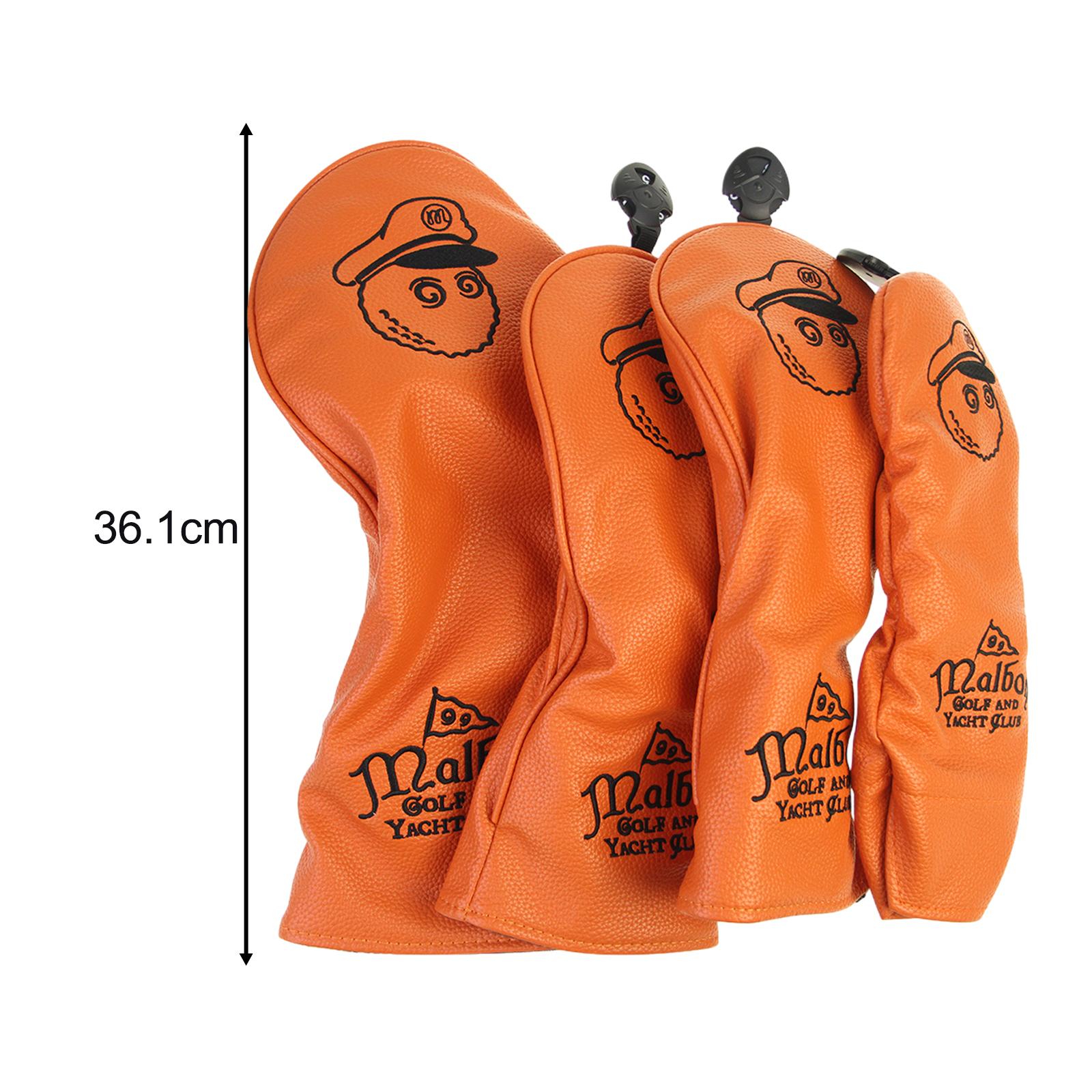 4x Golf Club Head Covers PU Golfer Gift Club Protection Wrap Golf Club Cover Orange