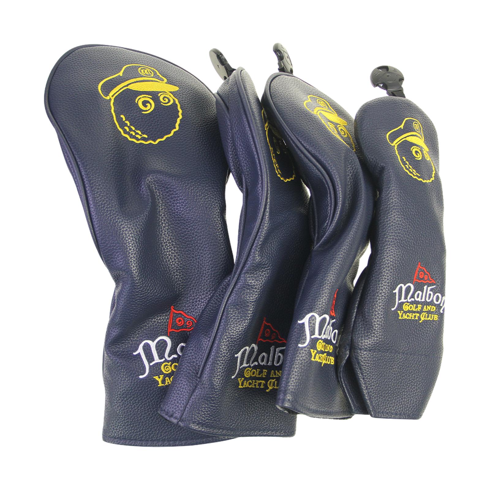 4x Golf Club Head Covers PU Golfer Gift Club Protection Wrap Golf Club Cover Black