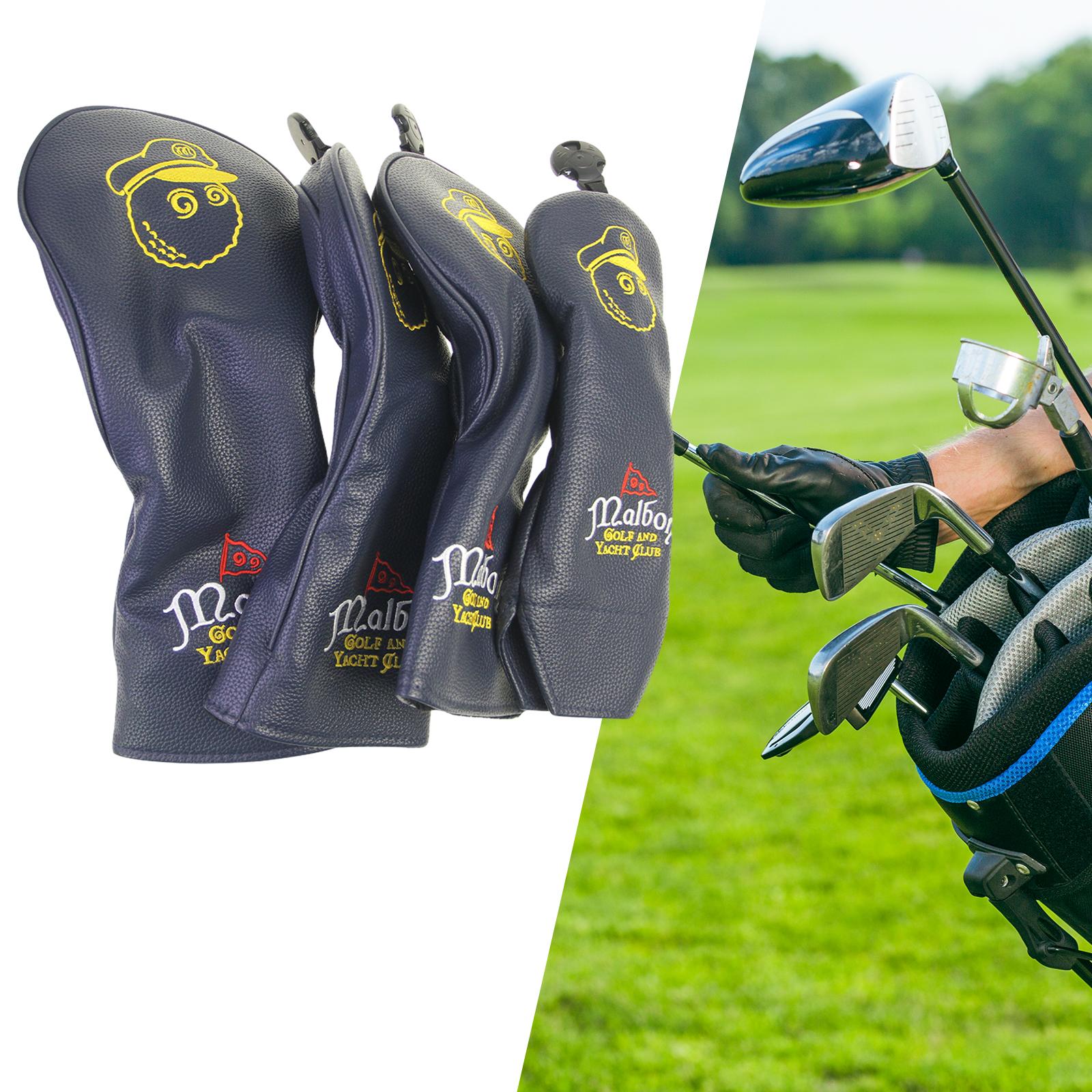 4x Golf Club Head Covers PU Golfer Gift Club Protection Wrap Golf Club Cover Black