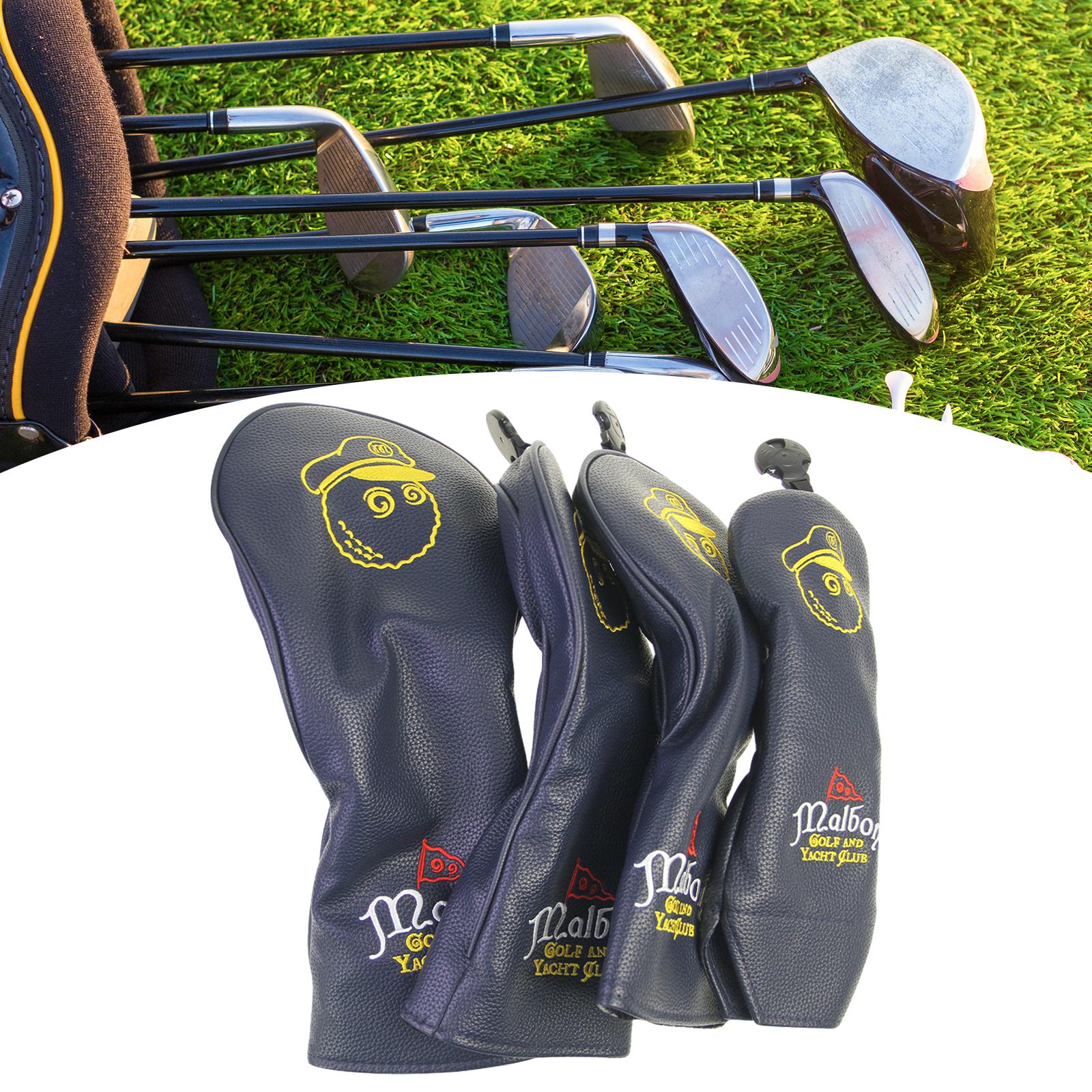 4x Golf Club Head Covers PU Golfer Gift Club Protection Wrap Golf Club Cover Black