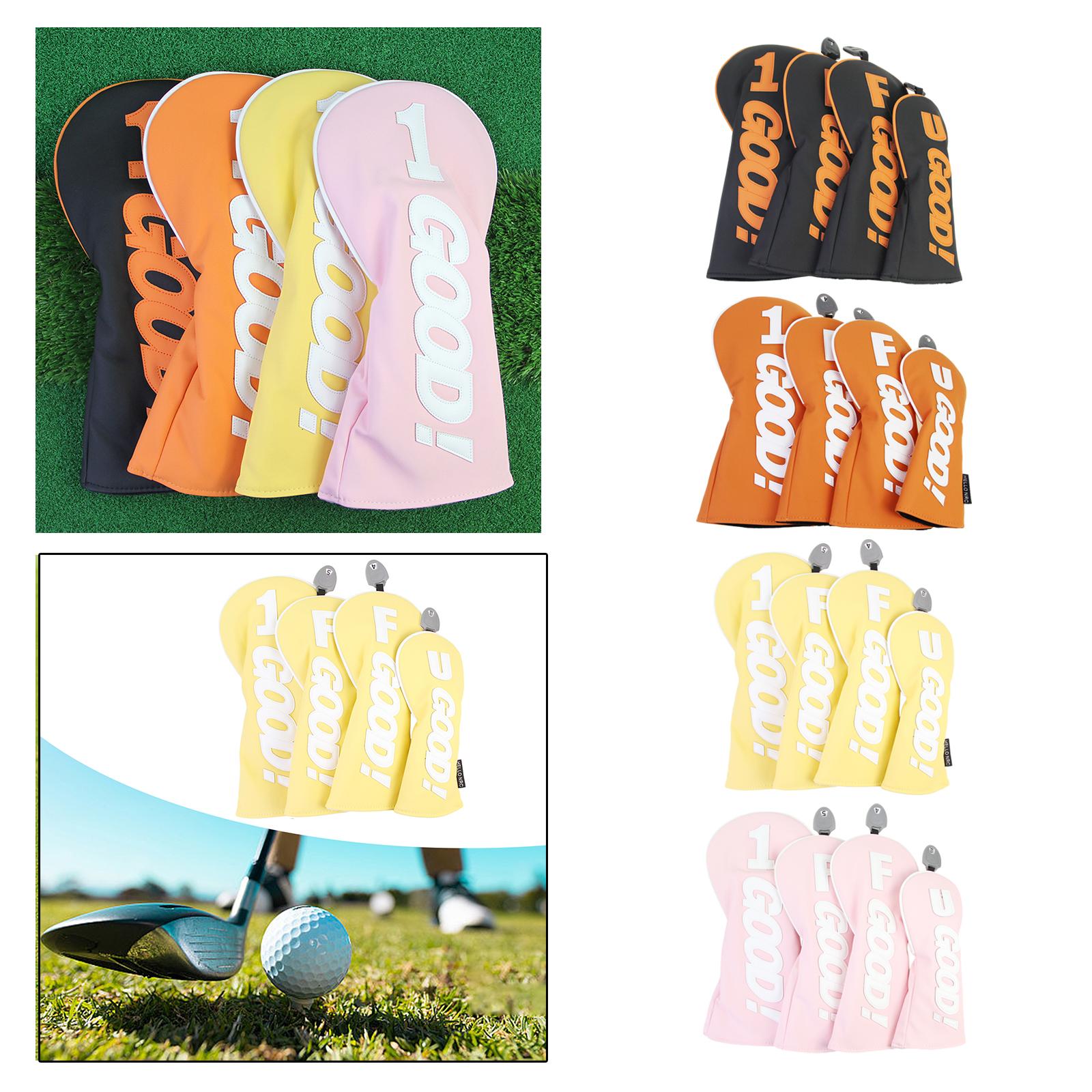 4x Golf Wood Headcovers Universal Golf Cue Protect Case Golf Shaft Protector Black