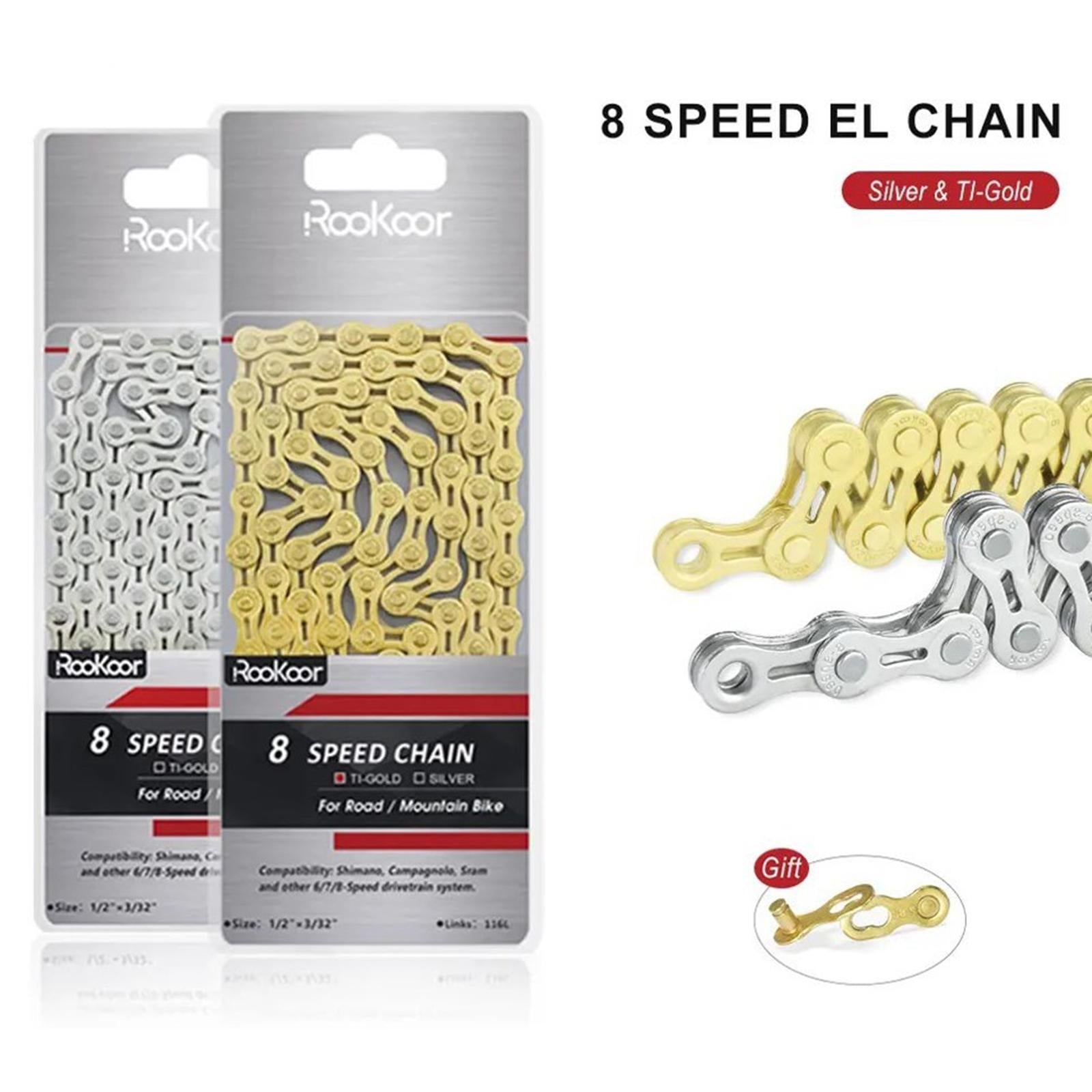Bicycle Chain 8 Speeds 116L Universal Missing Link Connector Bike Chain Silver