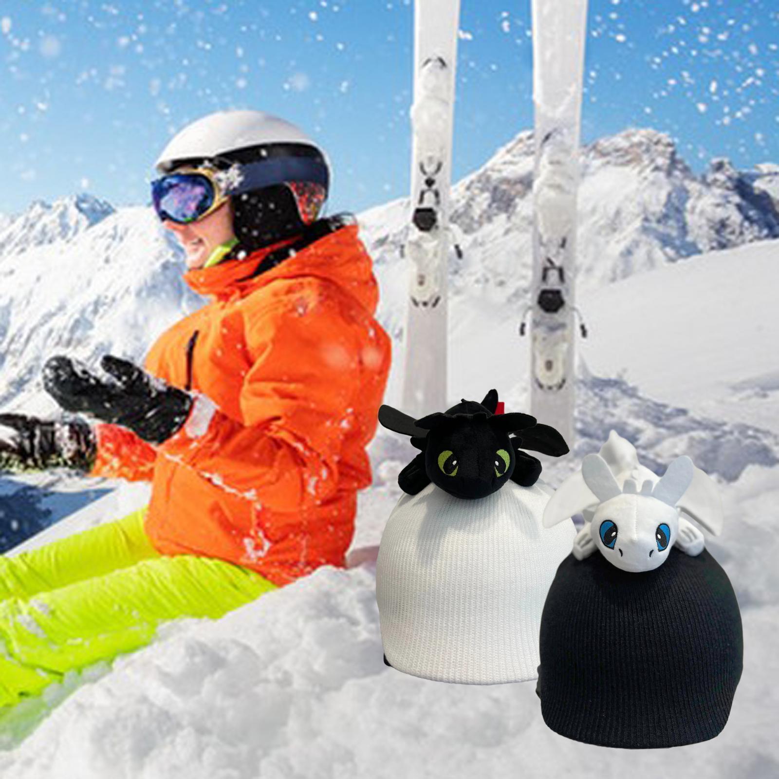 Snow Ski Helmet Cover Soft Skiing Elastic Warm Outdoor Sports Winter Knitted Black Dragon