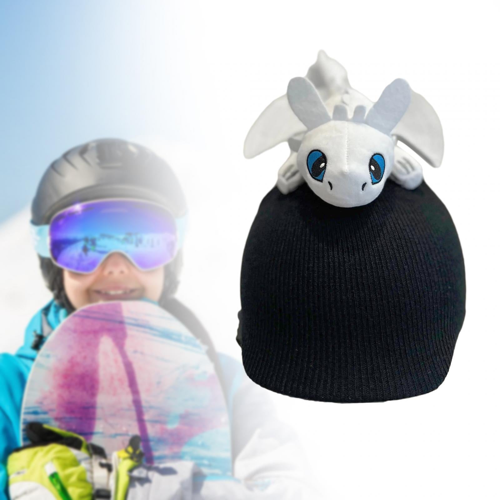 Snow Ski Helmet Cover Soft Skiing Elastic Warm Outdoor Sports Winter Knitted White Dragon